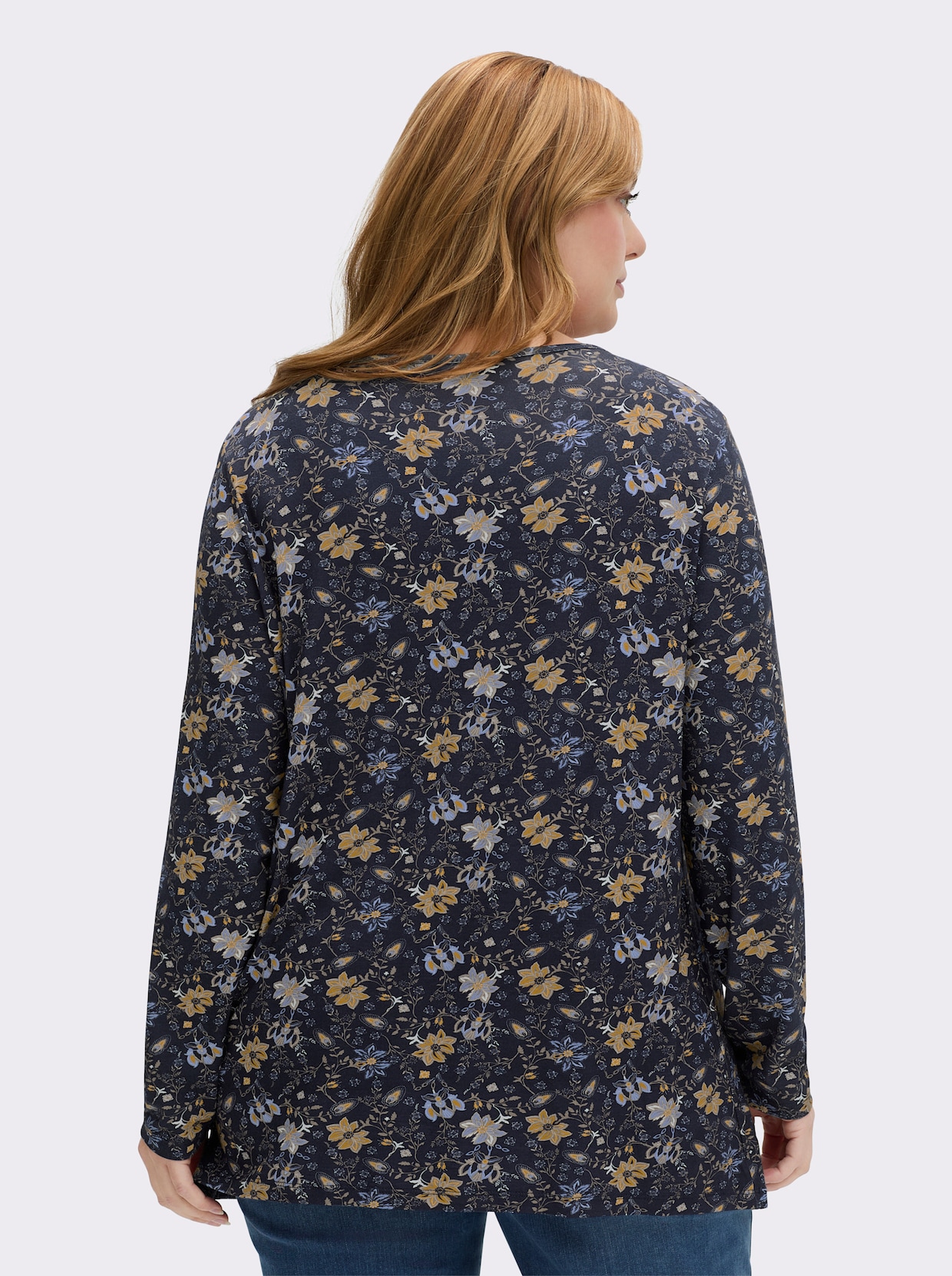 Print-Shirt aus Viskose-Stretch - marine-ocker-bedruckt