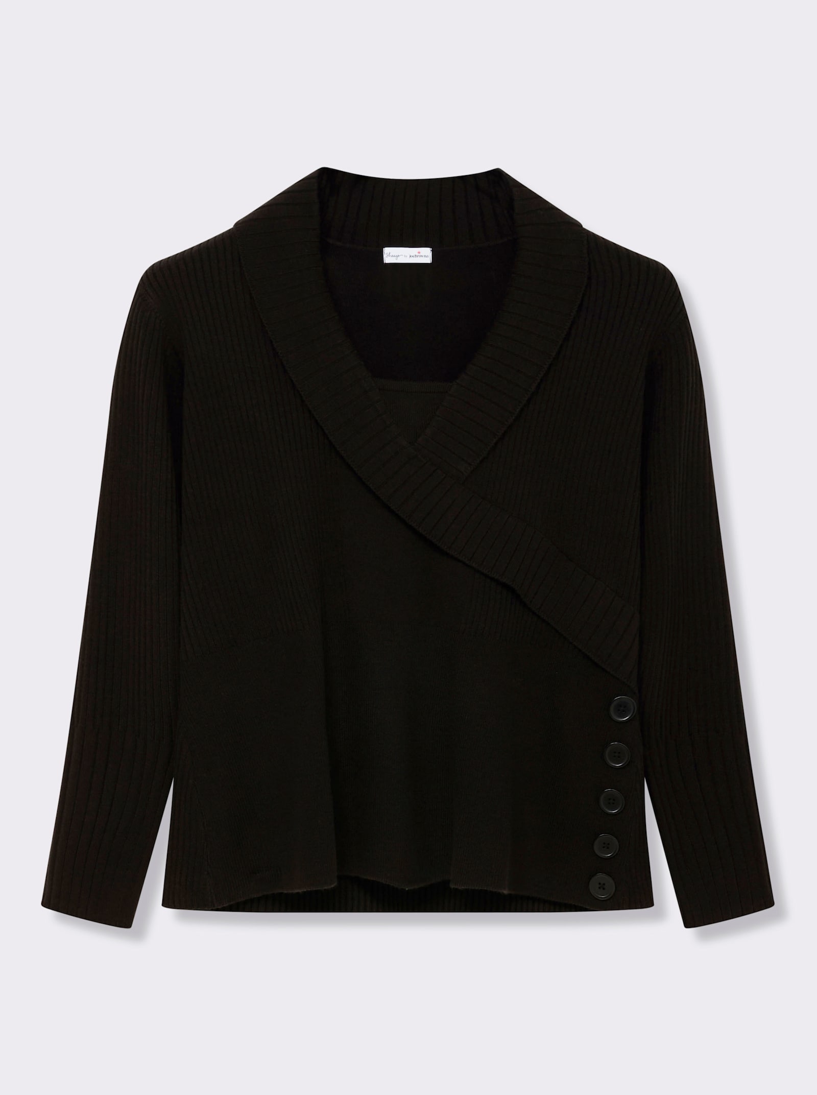 sheego by Joe Browns Pullover in Wickeloptik, mit Zierknöpfen - schwarz