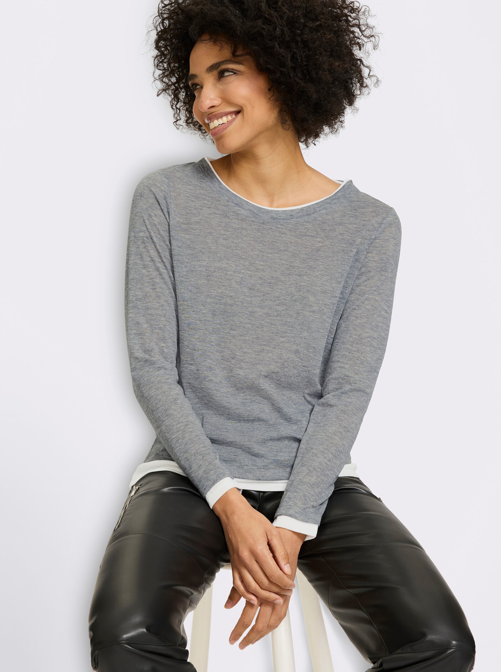 heine 2-in-1-shirt met lange mouwen en contrastkleurige boorden - grijs gemêleerd