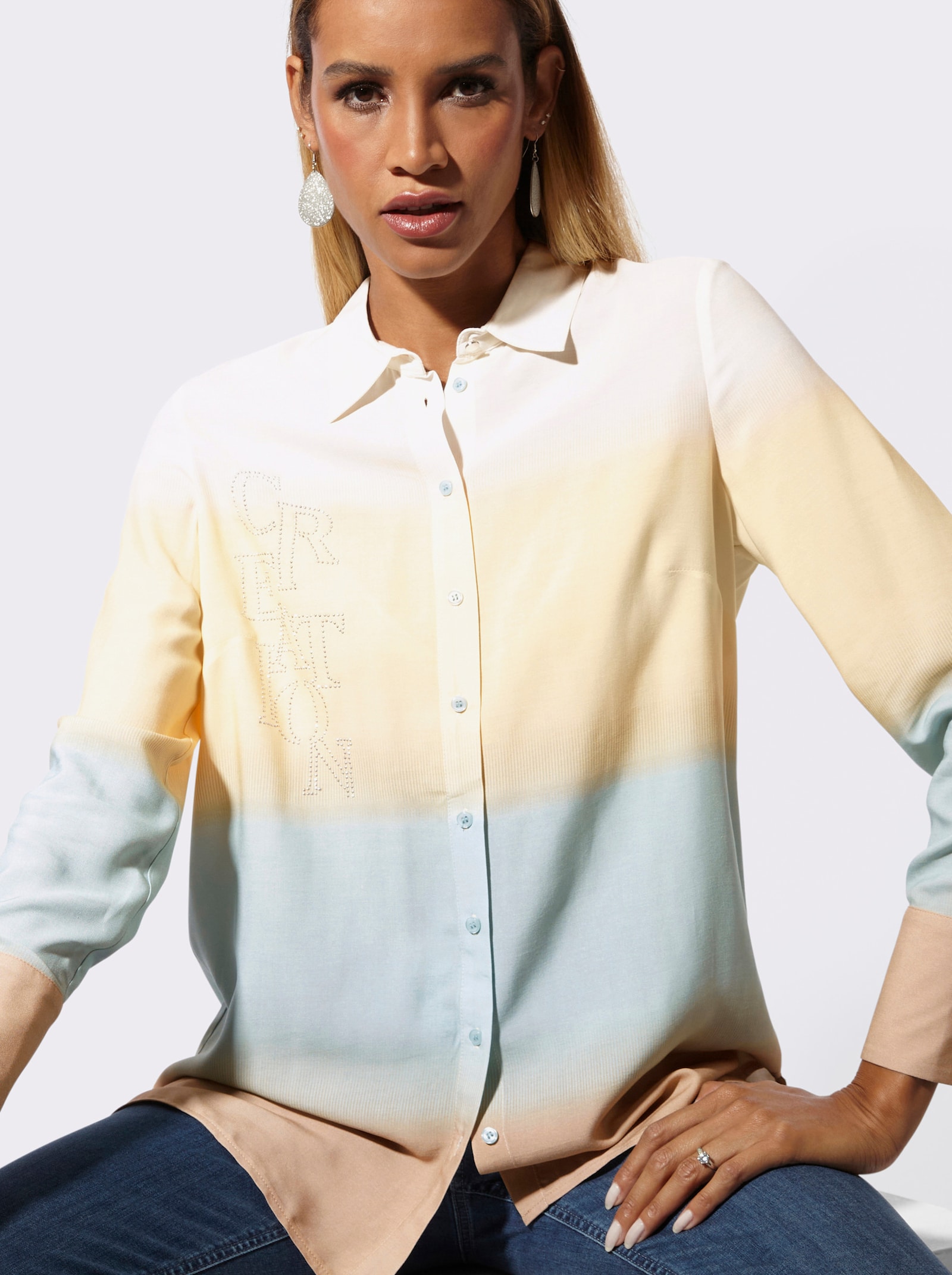 Longbluse - vanille-kalkmint-bedruckt