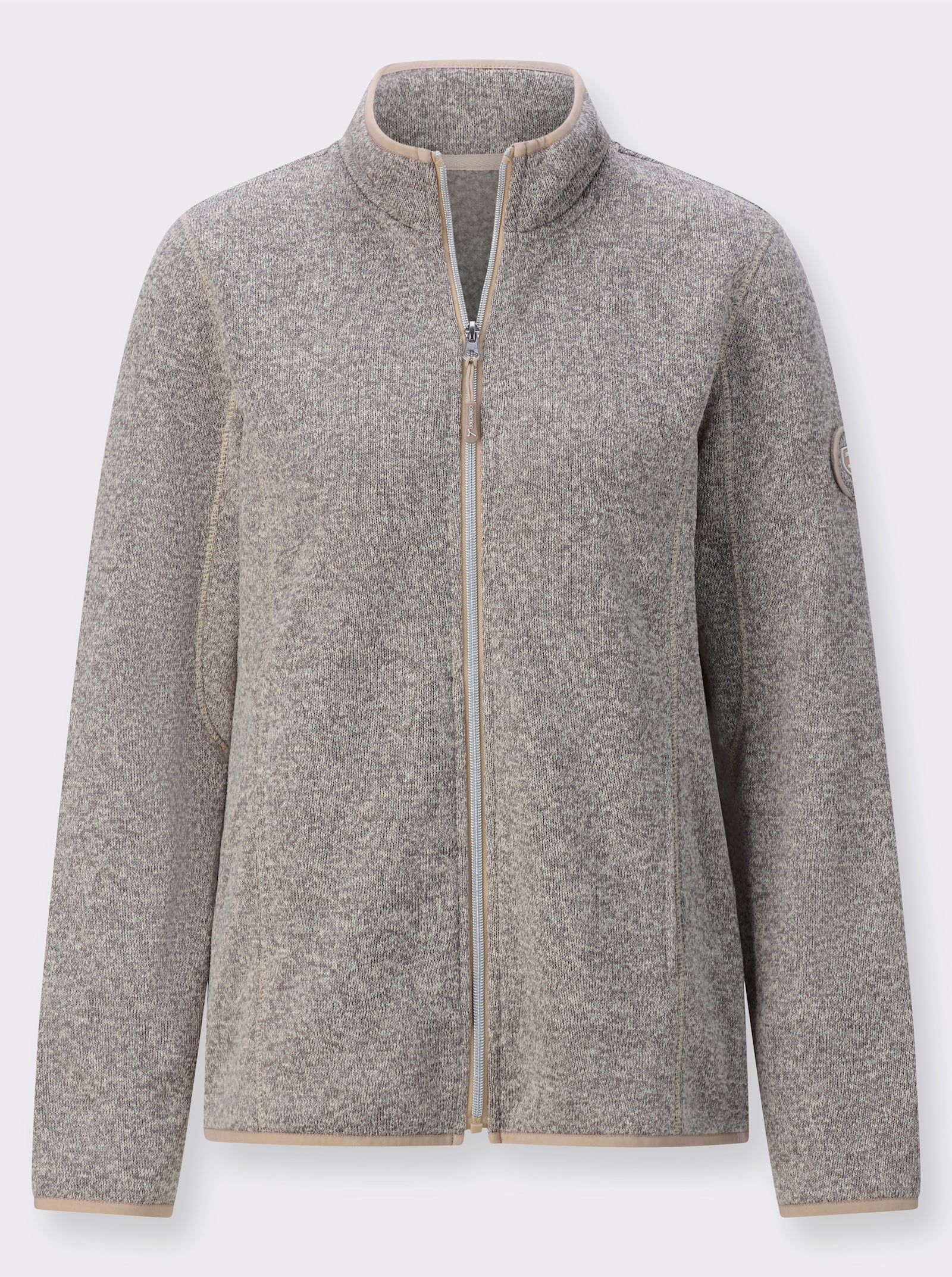 Strickfleece-Jacke mit Nahttaschen - grau-meliert