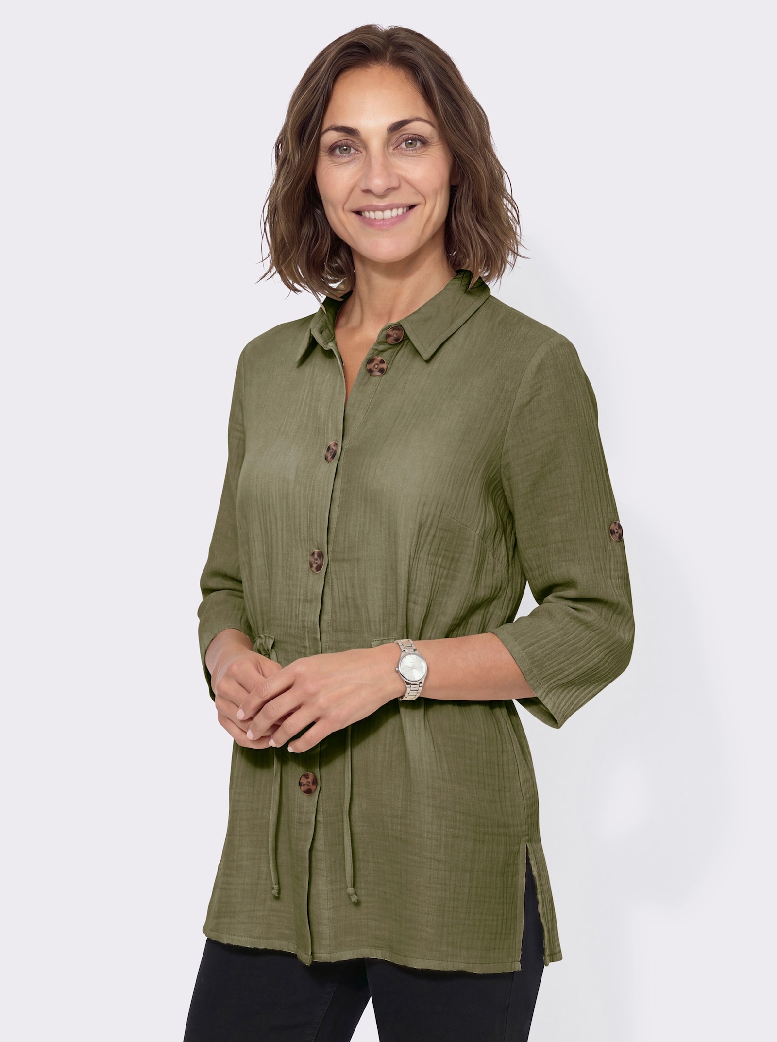 Blusenjacke mit Krempelärmeln - oliv
