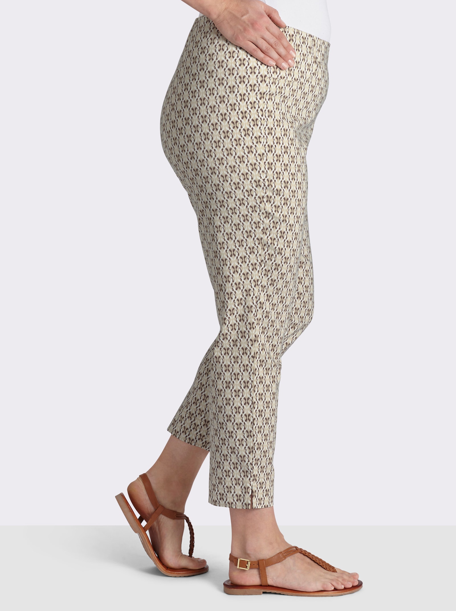  Bengalinhose mit Schlitzen am Bein - sand-dunkeltaupe-bedruckt