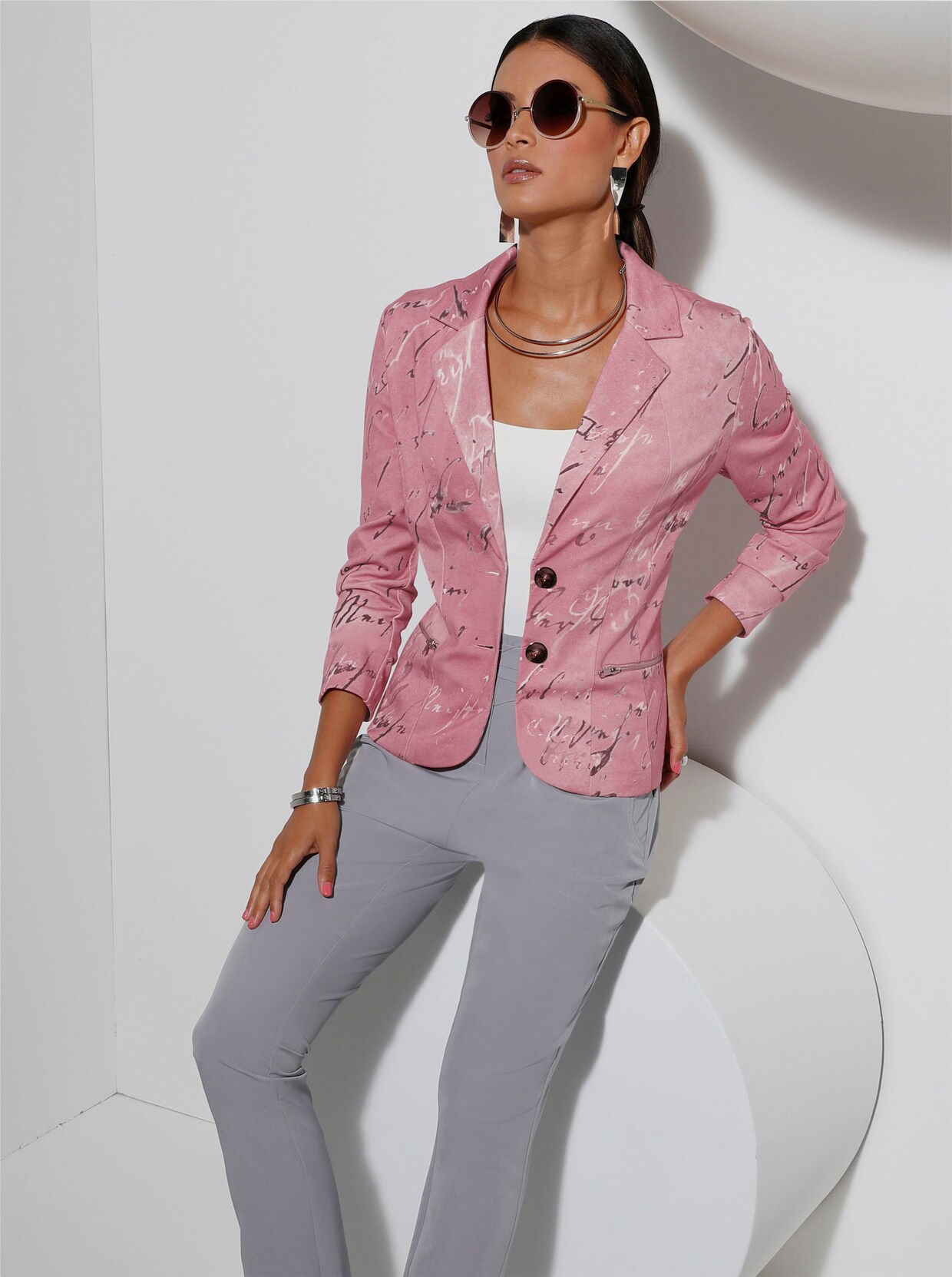 Blazer - steingrau-rosenquarz-bedruckt