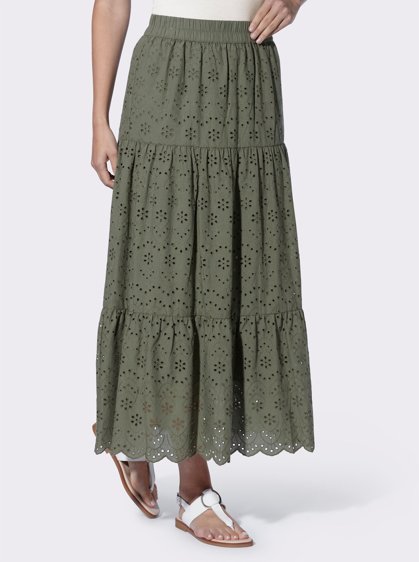 heine Jupe à niveaux en dentelle ajourée - kaki