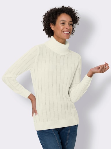 Rollkragenpullover mit gerippten Abschlüssen - ecru