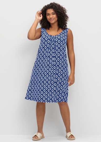 sheego Strandkleid mit Grafikprint - royalblau-ecru-bedruckt