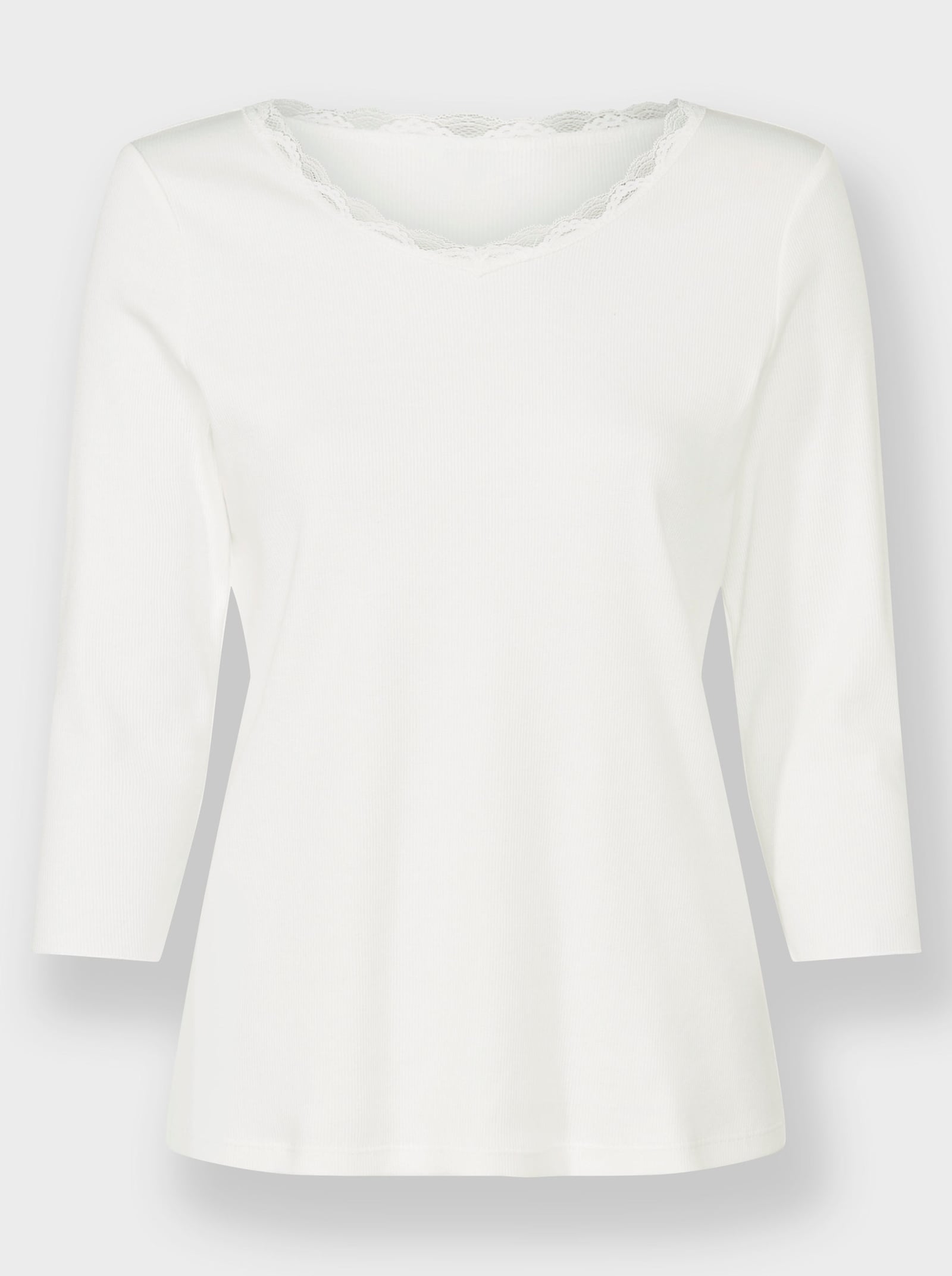 3/4-Arm-Shirt mit elastischer Spitze - ecru