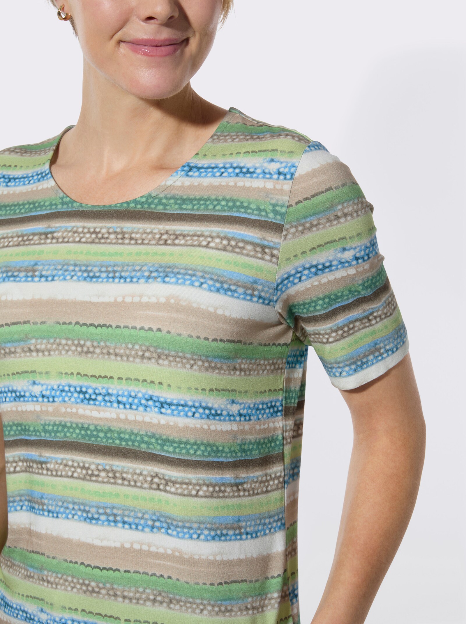 Rundhalsshirt - pistazie-beige-bedruckt