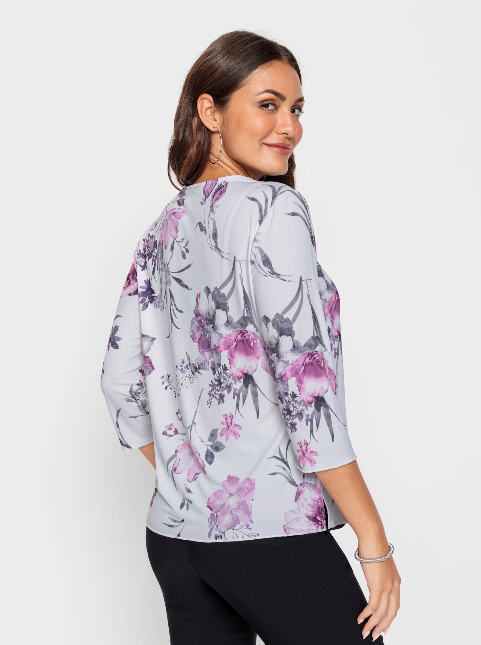 Print-Shirt mit Biesen - weiß-erika-bedruckt