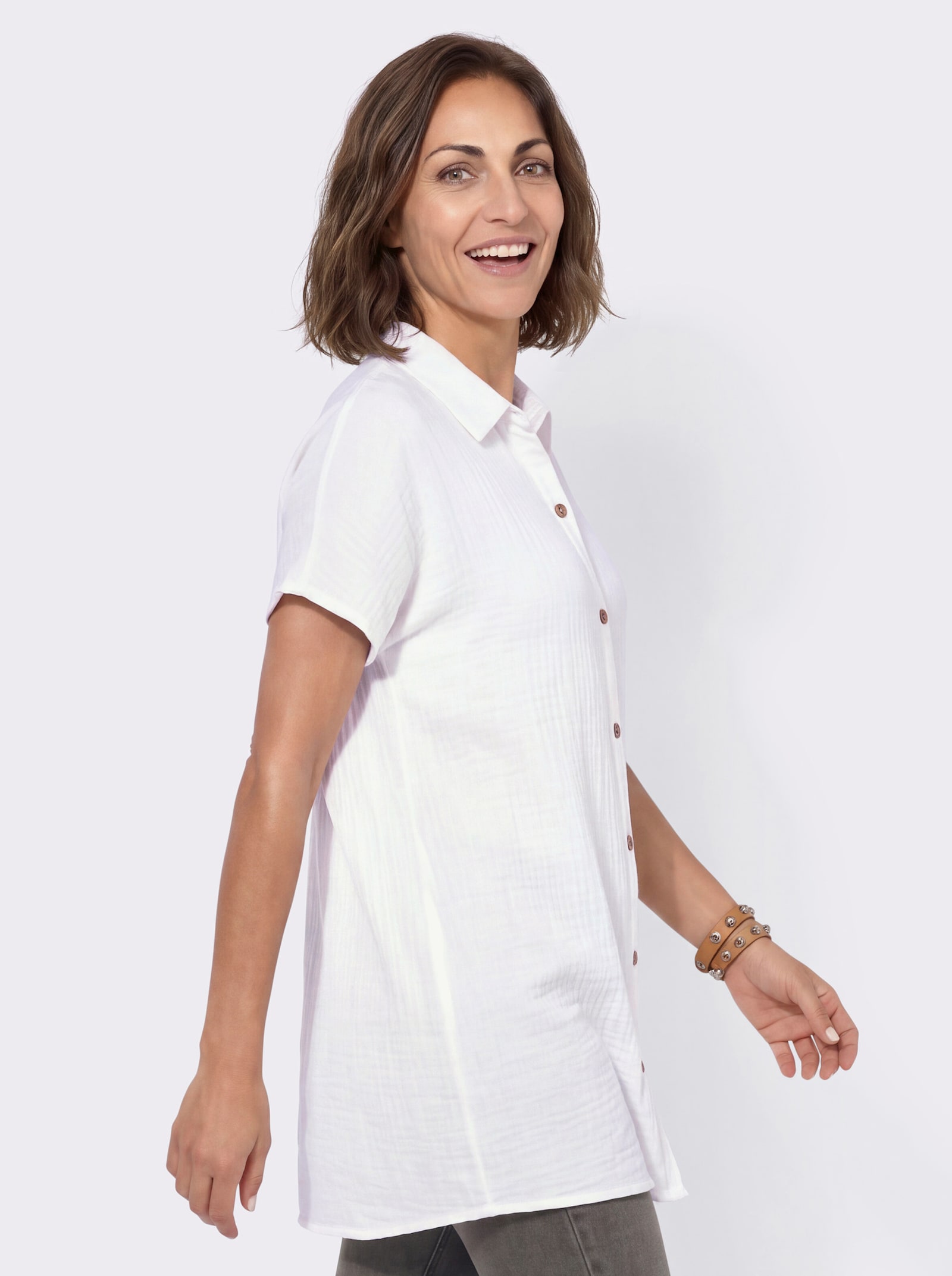 Longbluse mit Knopfleiste - weiß