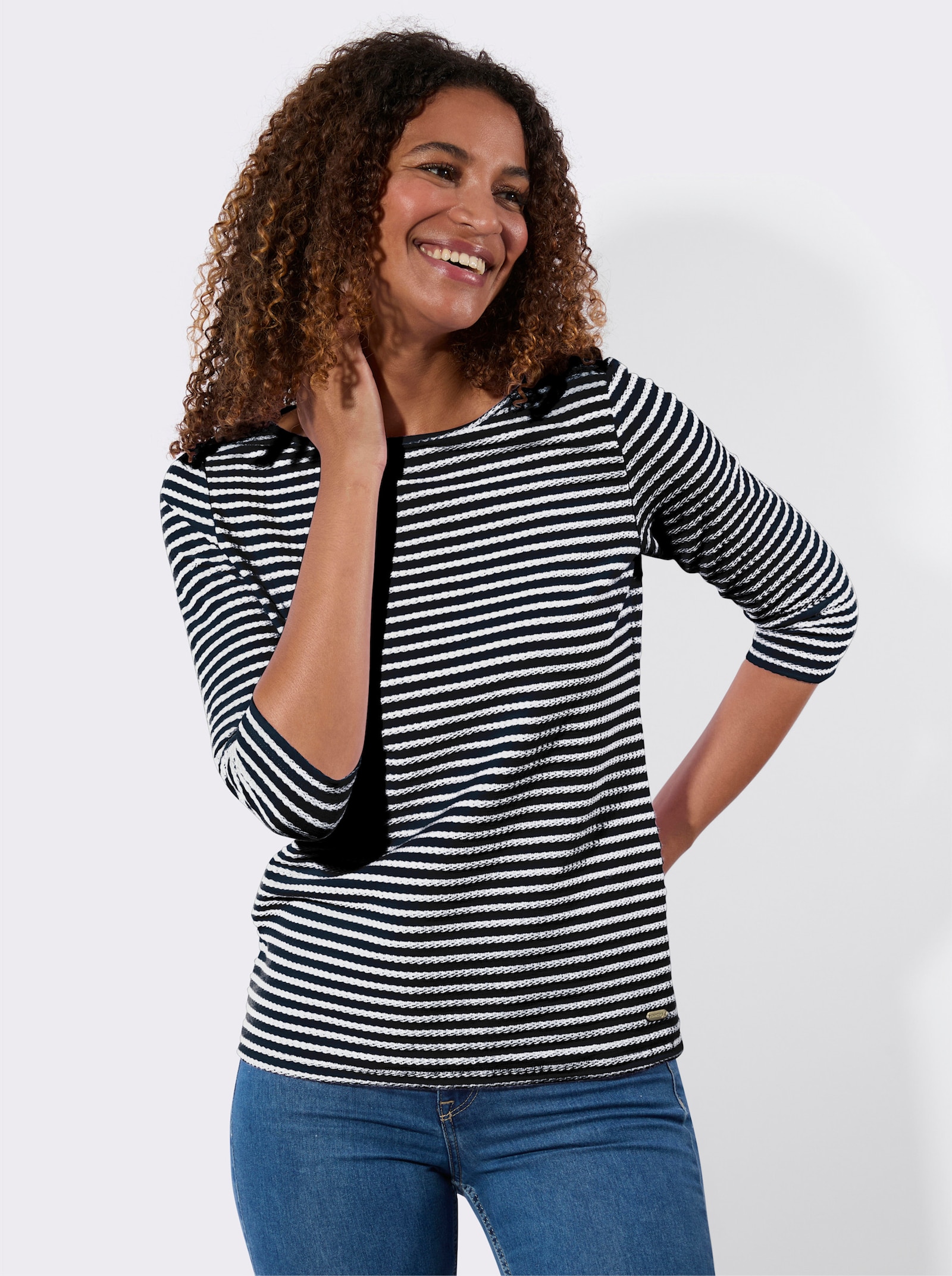 Pruh. tričko s lodičk. výstrihom - námornícka-biela-pruhovaná