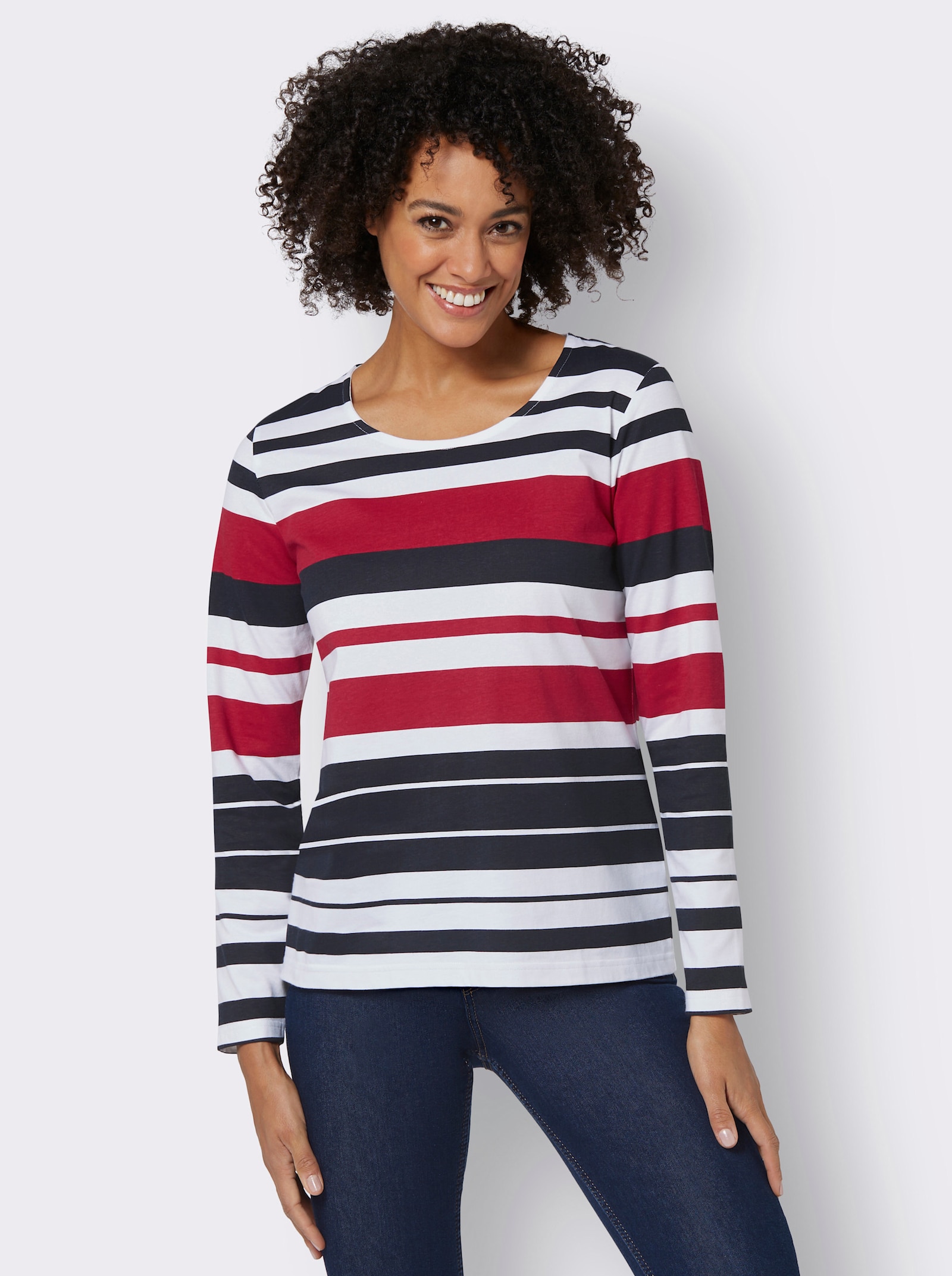 Streifenshirt aus Baumwolle - rot-marine-gestreift