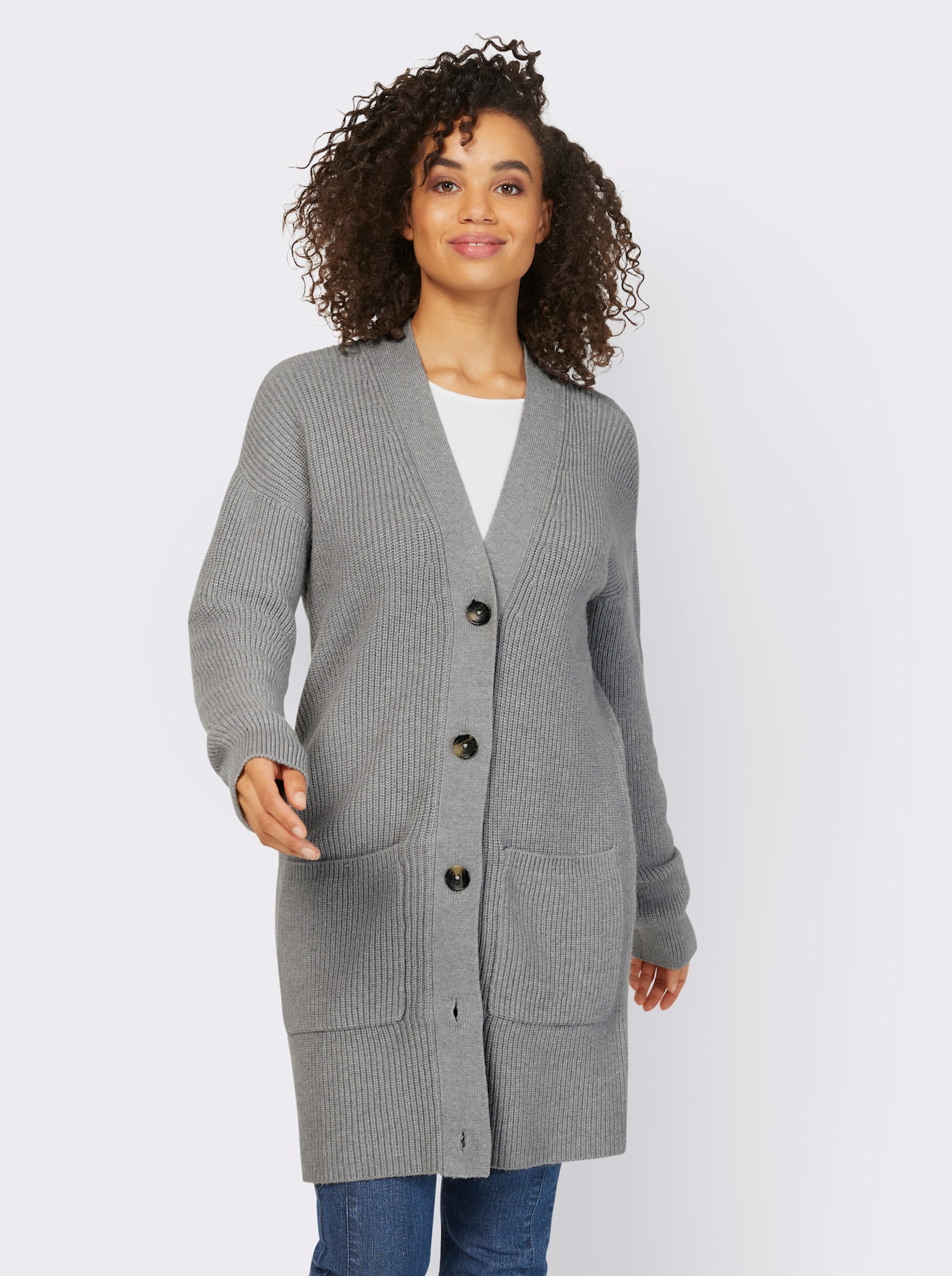 heine Veste longue en tricot avec 2 poches - gris chiné