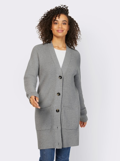 heine Longstrickjacke mit 2 Taschen - grau-meliert
