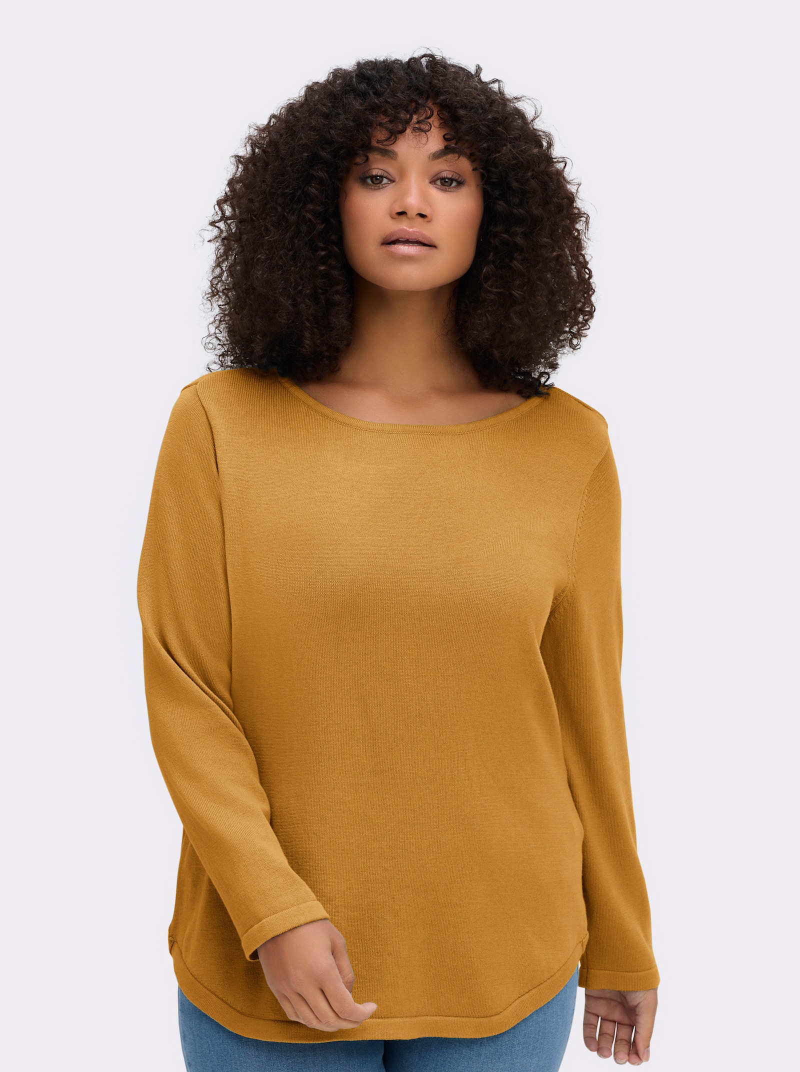 Rundhalspullover mit U-Boot-Ausschnitt - curry