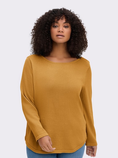 Rundhalspullover mit U-Boot-Ausschnitt - curry