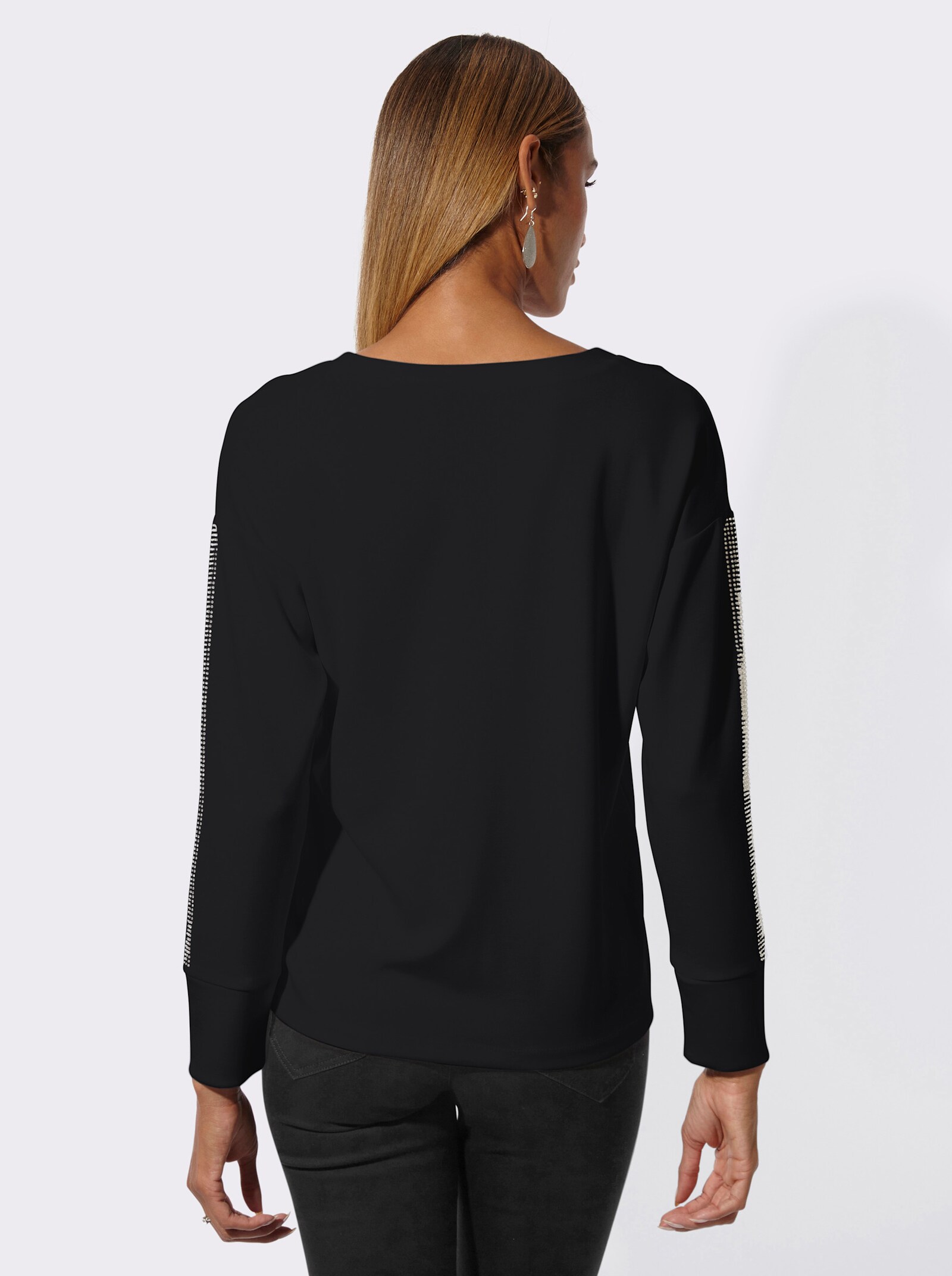 Sweatshirt mit seitlicher Raffung - schwarz
