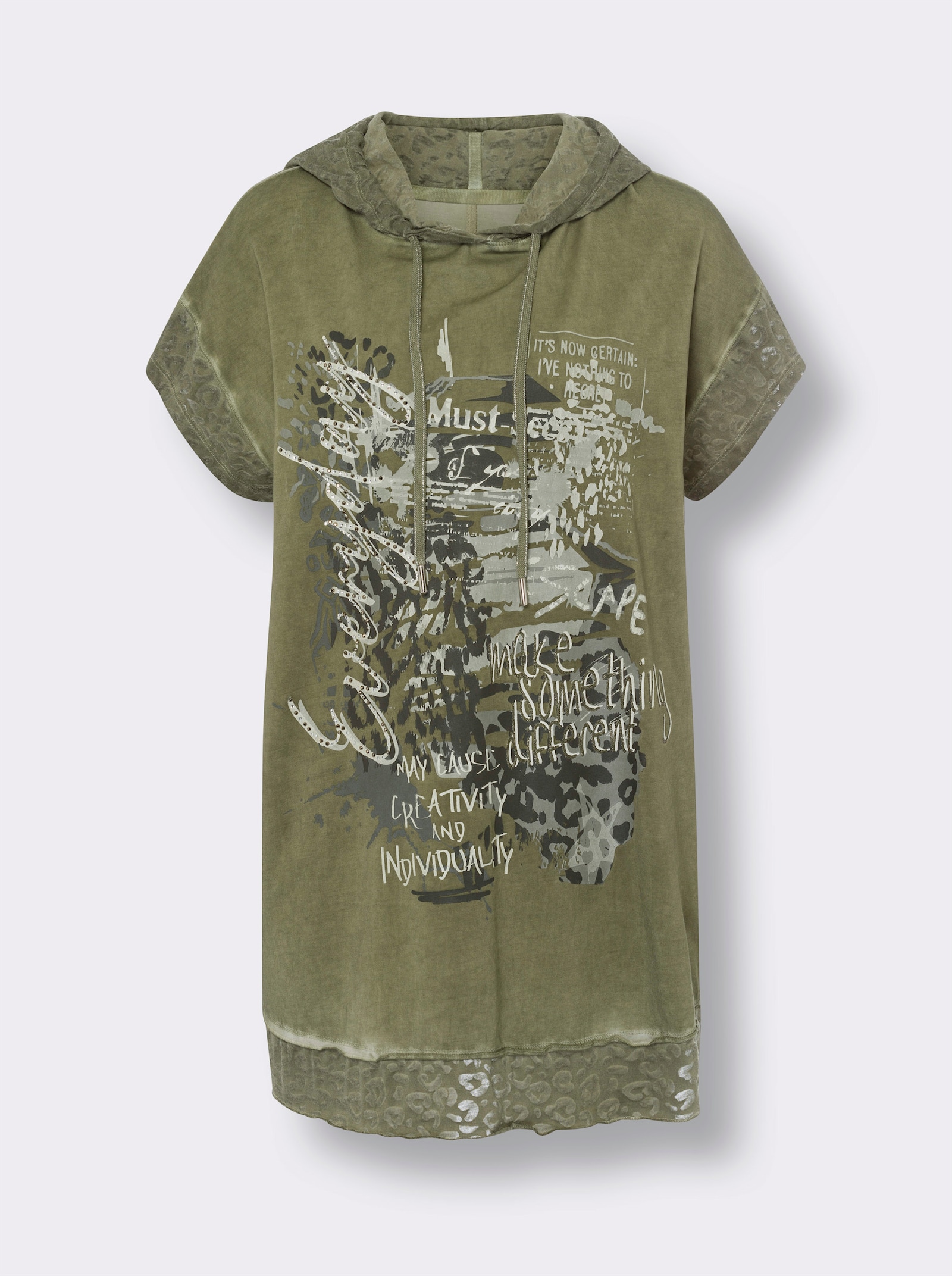 heine T-shirt in oil-dyed-stijl - kaki