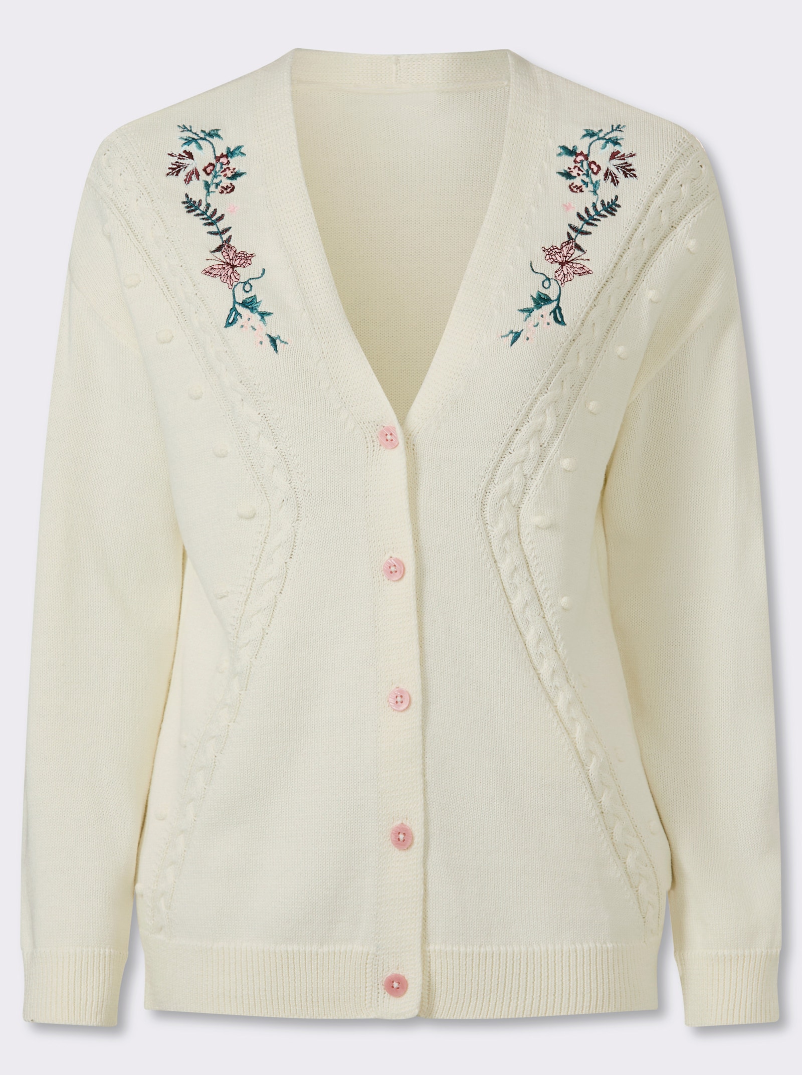 Strickjacke mit Ajour-Strick - champagner-burgund-gemustert