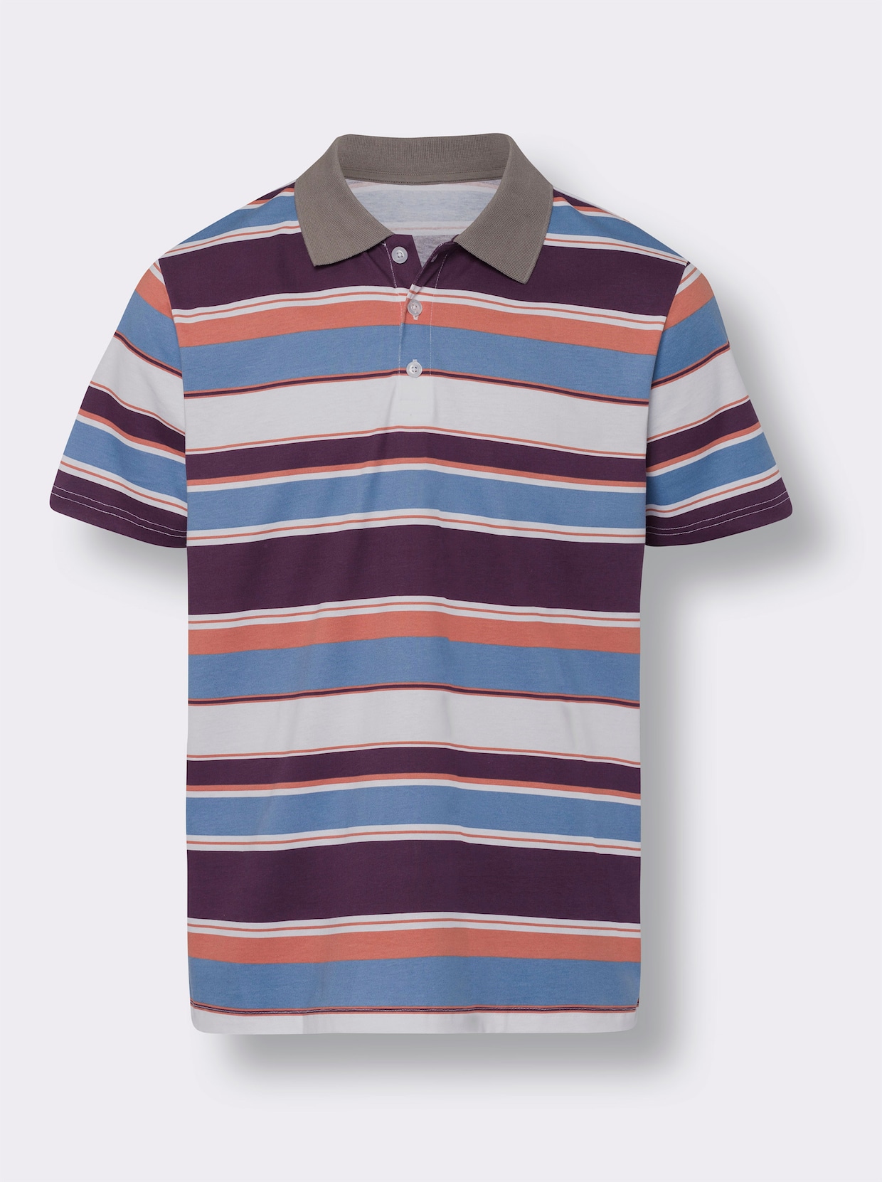 Kurzarm-Poloshirt - mittelblau-traube-geringelt