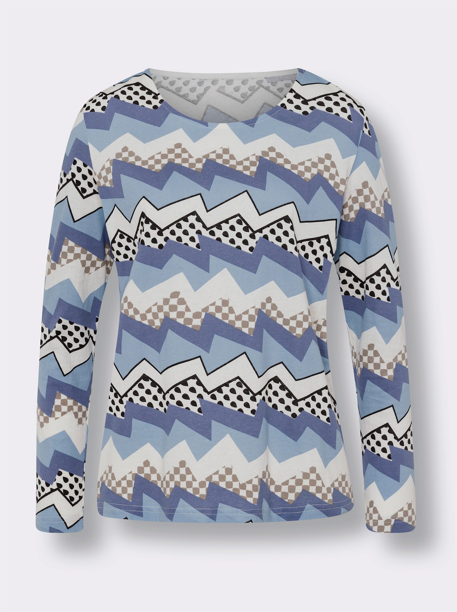 Tričko, okr. výstr., kľukatka - Ľadovo modro-modrosivá potlač