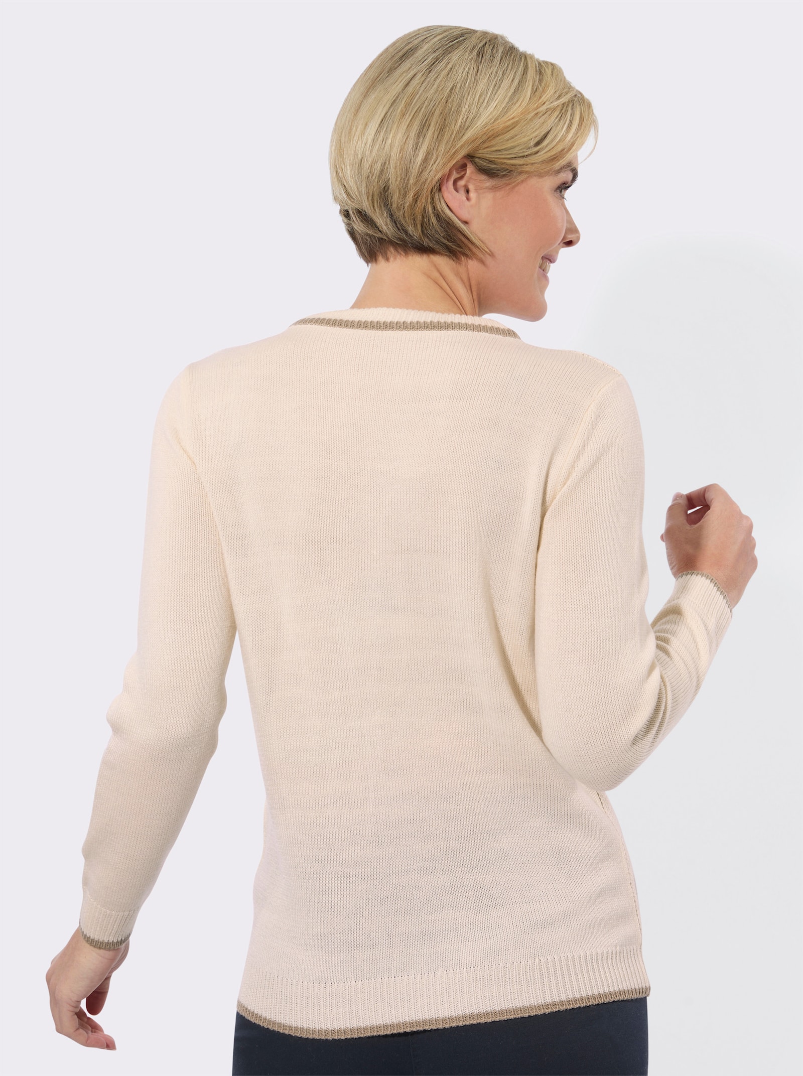 Langarm-Pullover mit Herz-Muster - champagner-sesam-gemustert