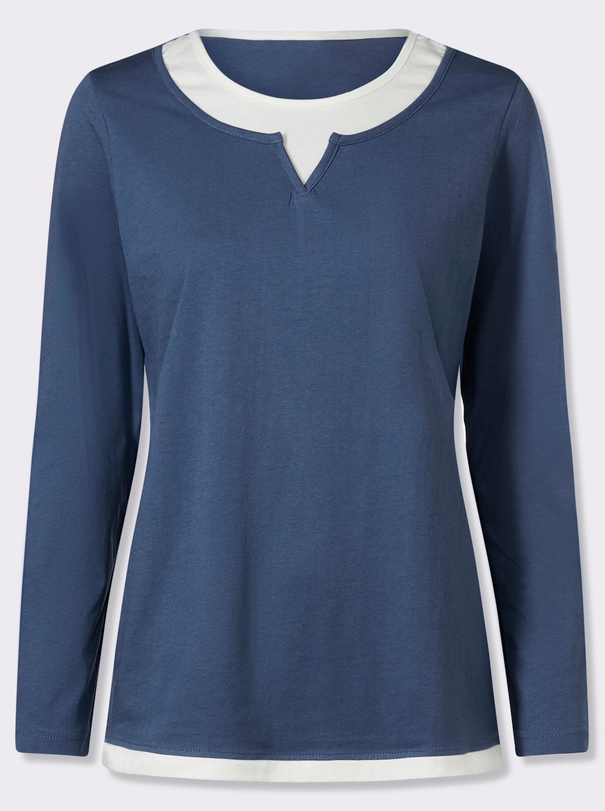 2-i-1-topp med kontrastfärgade infällningar - jeansblå