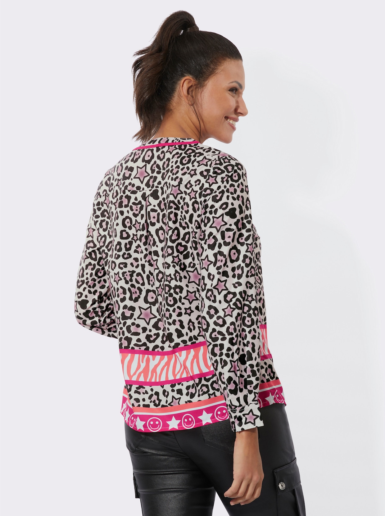 Blouse met lange mouwen - ivoor/zwart bedrukt