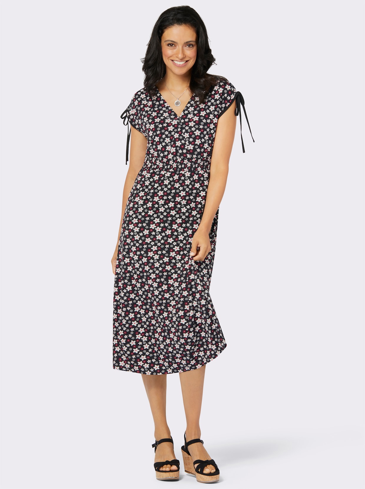 Jersey jurk - zwart/rood geprint