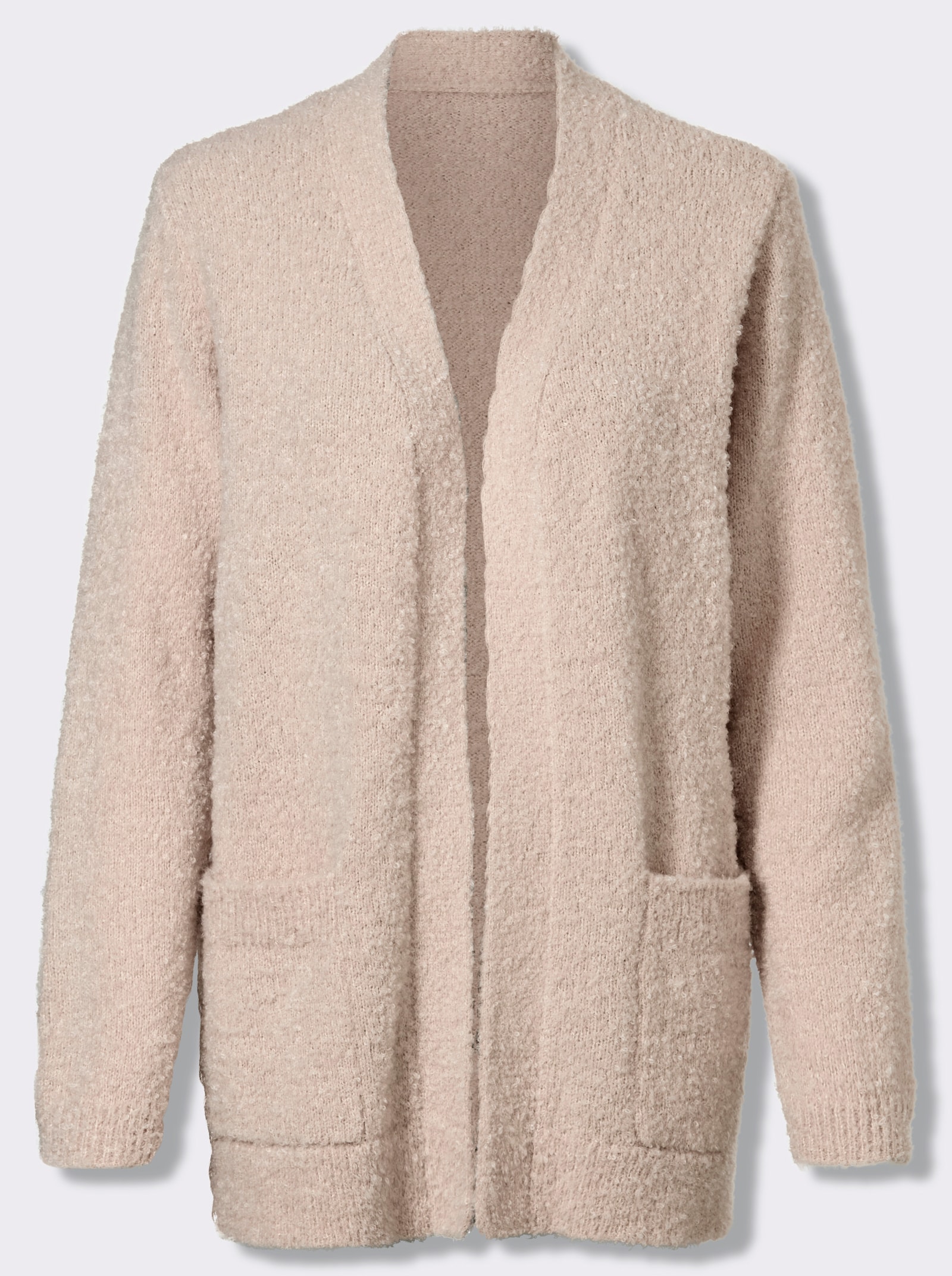 Strickjacke aus flauschigem Bouclé-Garn - elfenbein