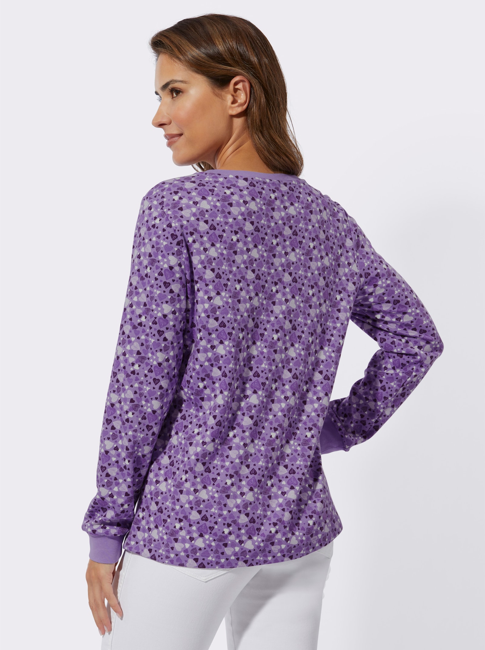 Sweatshirt met hartjes - lavendel-lila-bedruckt