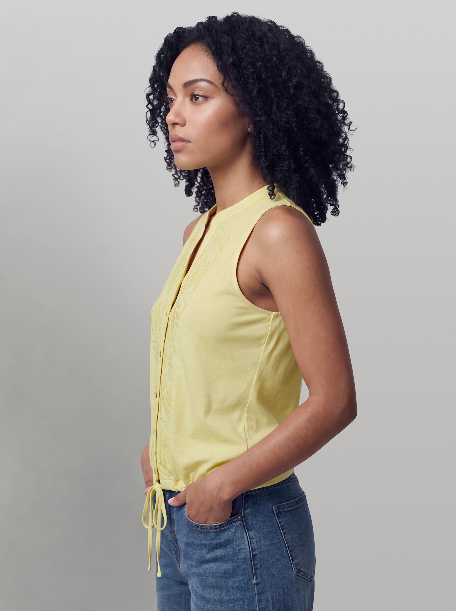 heine Blusenshirt mit Spitzeneinsatz - zitrone