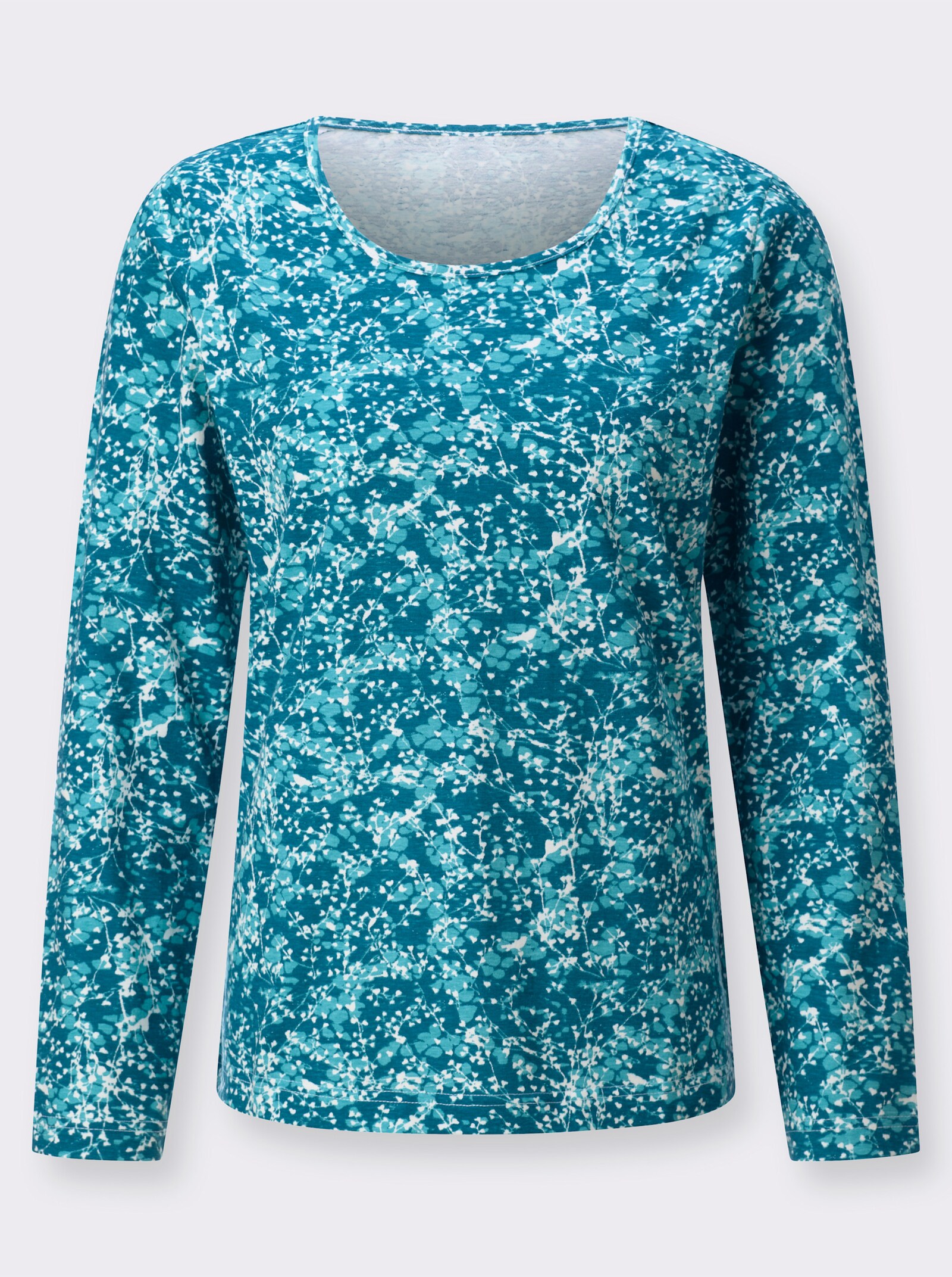 Rundhalsshirt in Single-Jersey-Qualität - aquapetrol-türkis-bedruckt