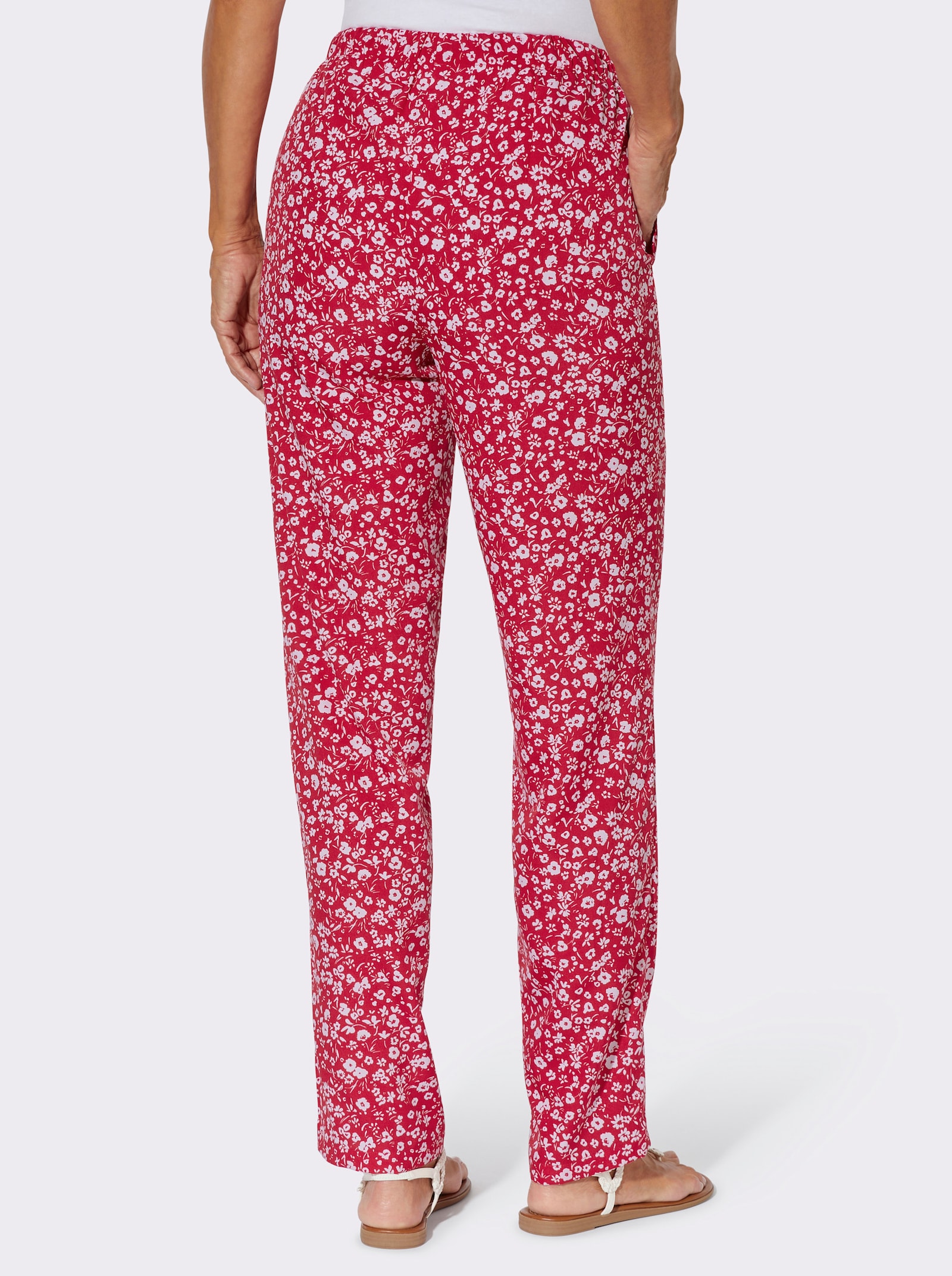 Byxa med resår i lättskött material - röd-vit, tryckt