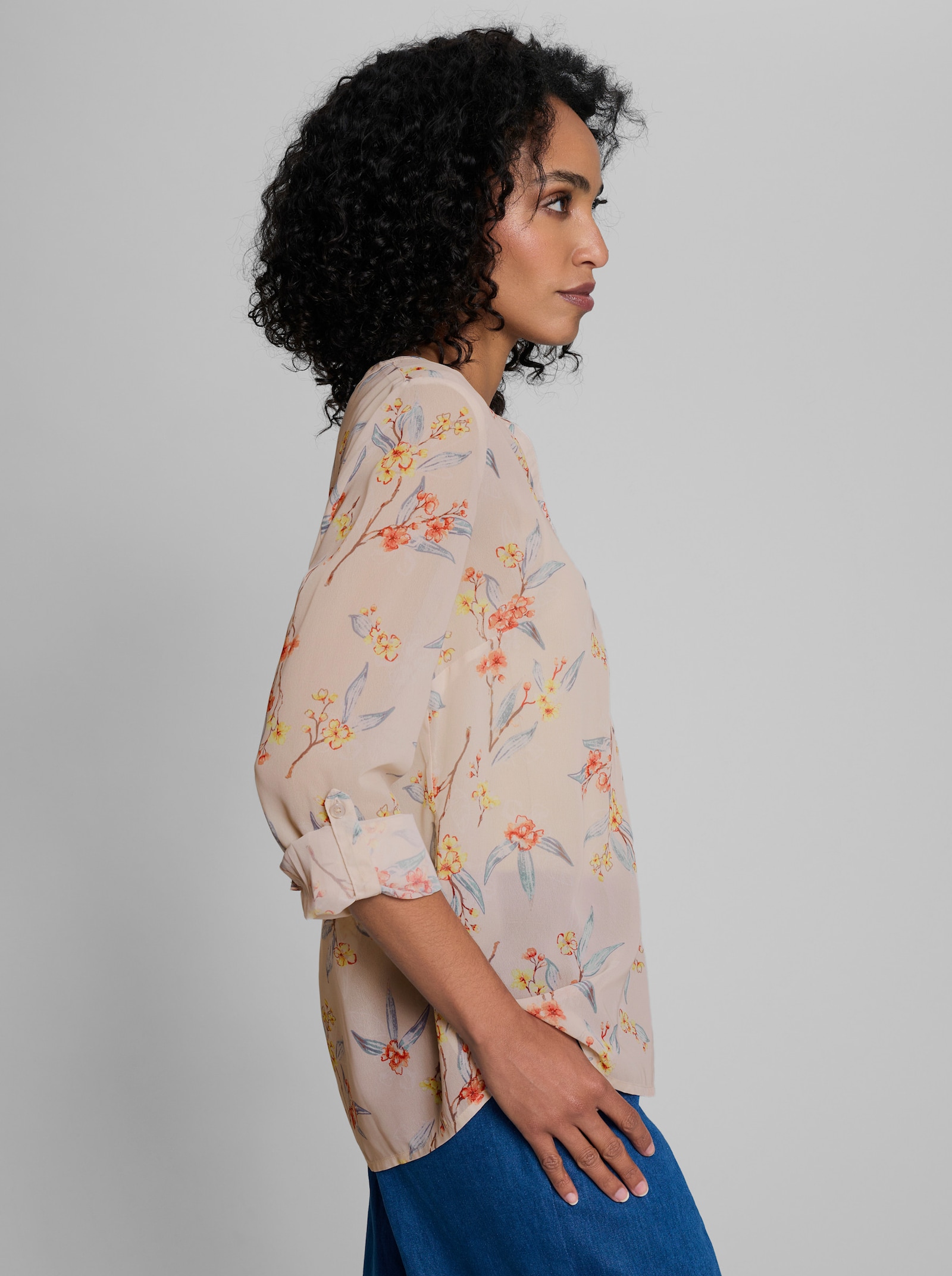 heine Georgettebluse mit Ärmelriegel - elfenbein-mint-bedruckt