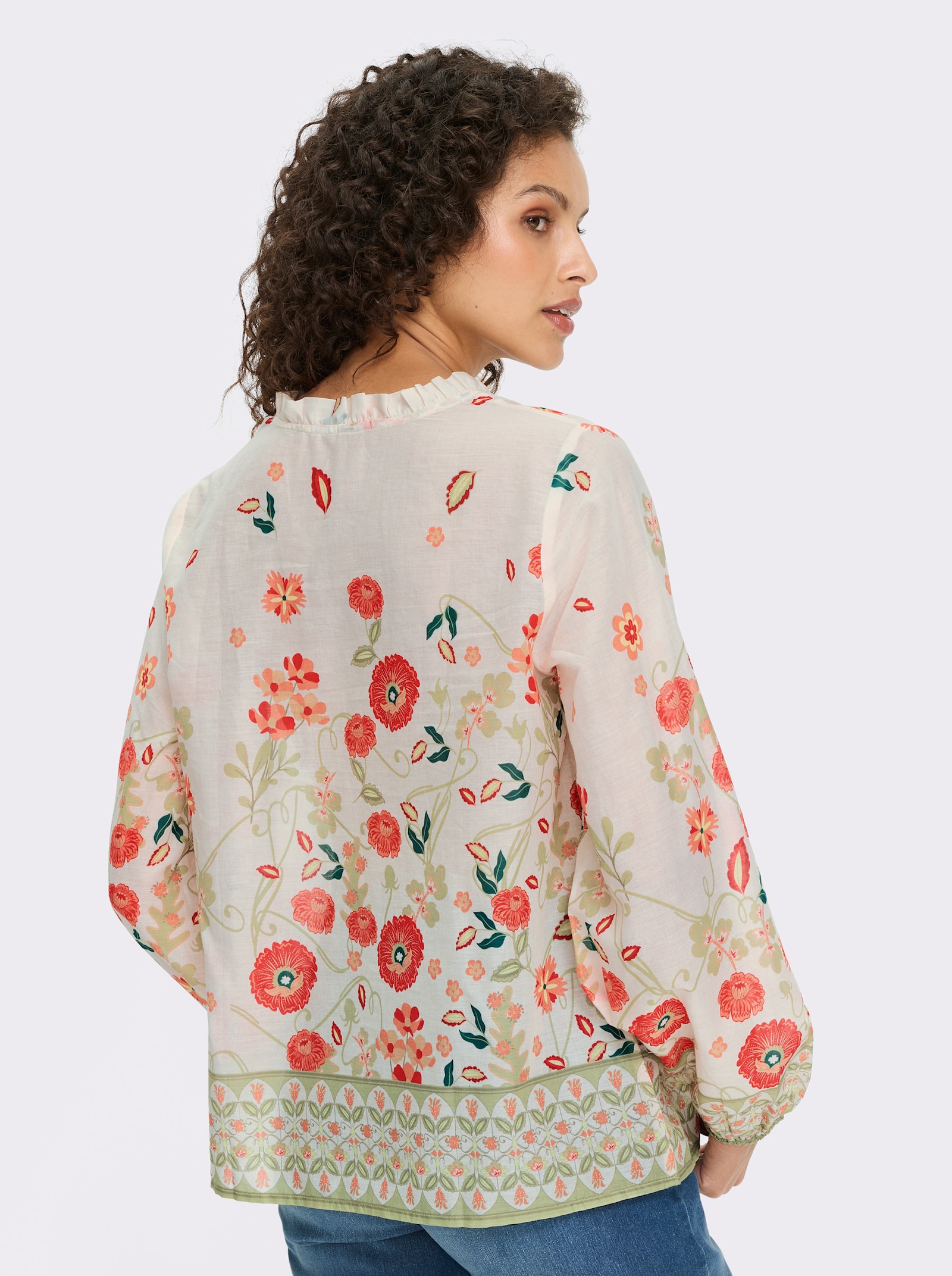 heine Blouse met print en ballonmouwen - champagne/rietgroen bedrukt