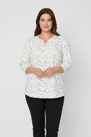 Schlupfbluse mit 3/4-Ärmeln - ecru-marine-bedruckt