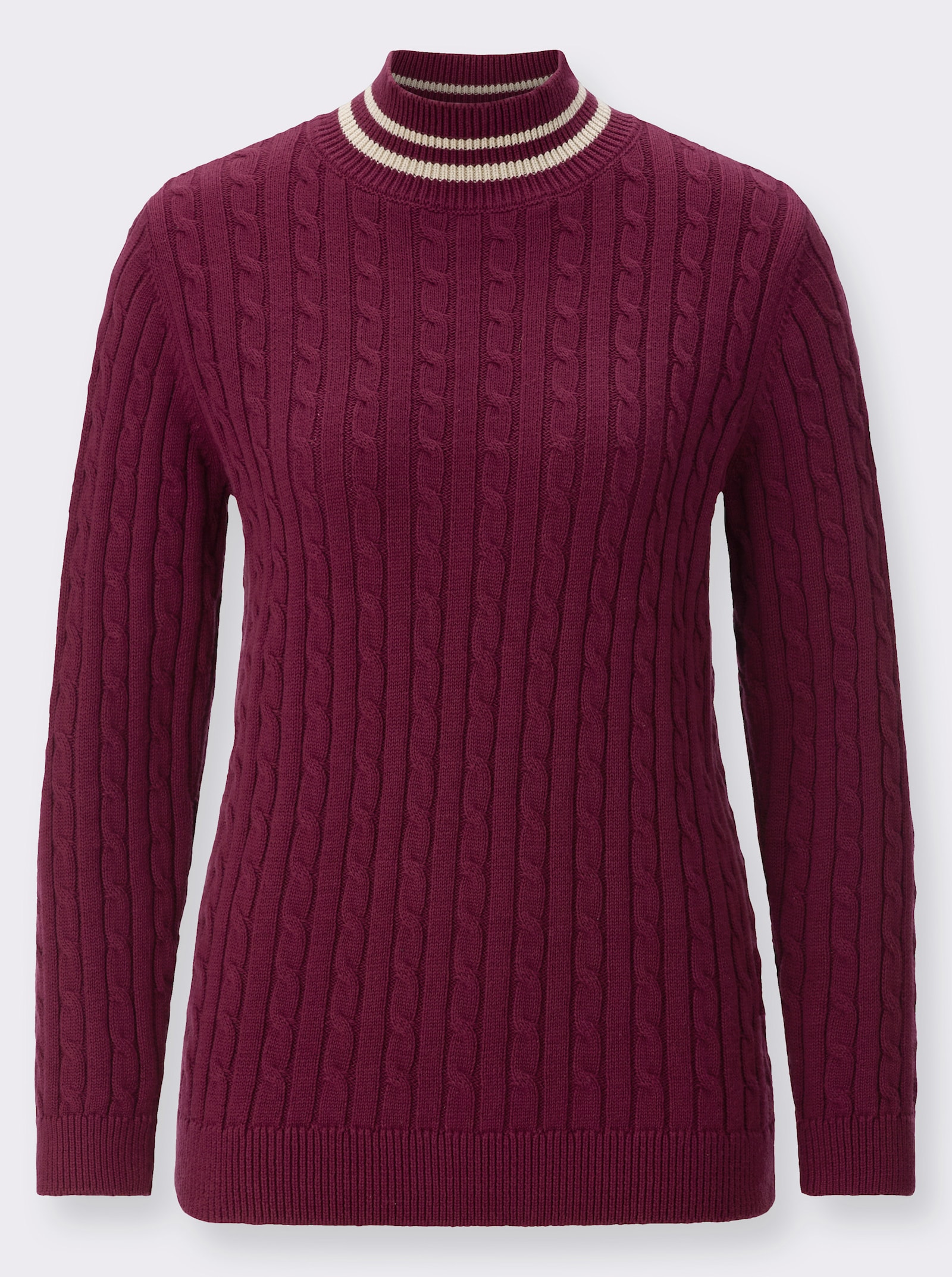 Stehkragenpullover mit Zopfmuster - bordeaux-sand