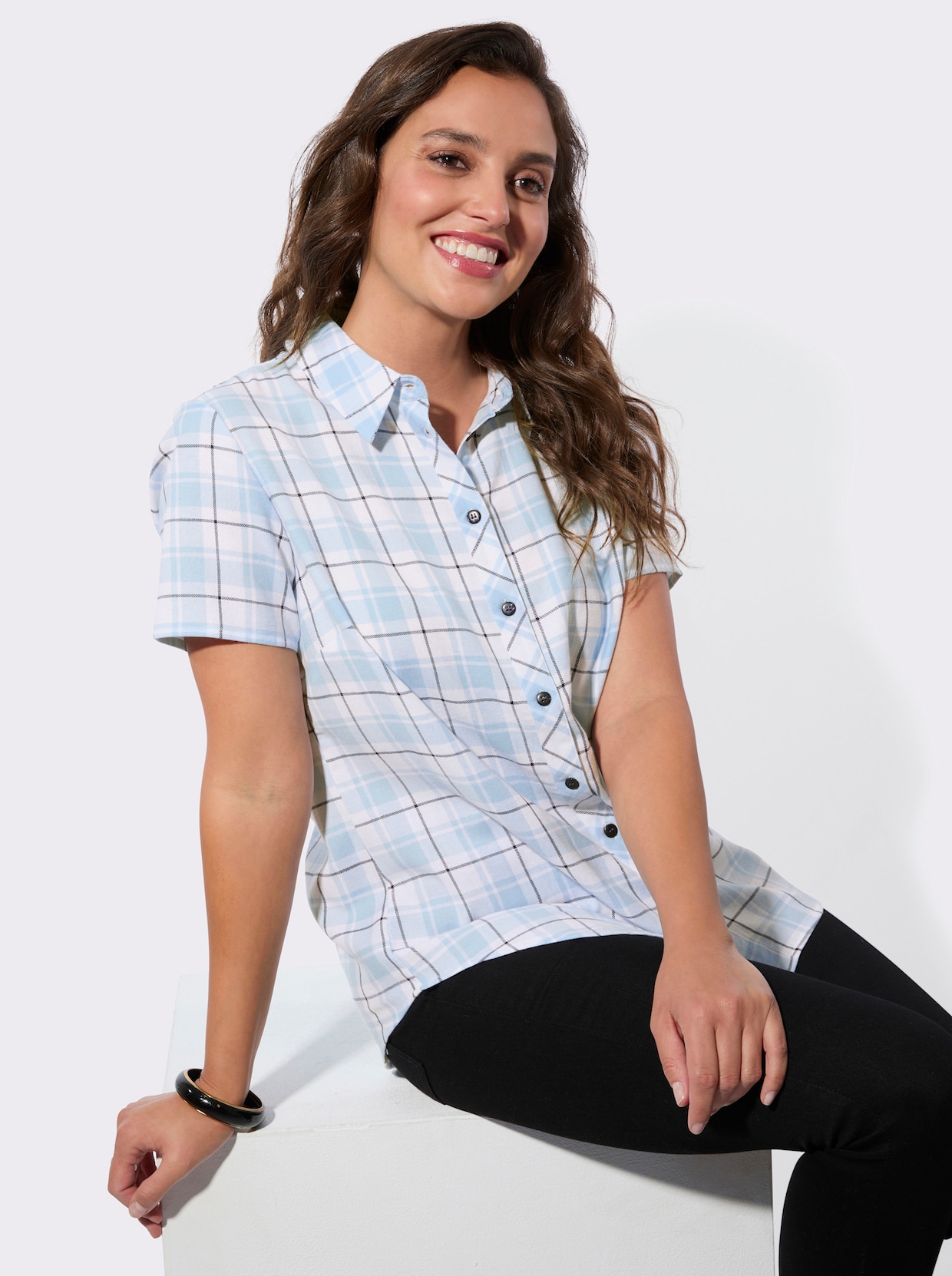 Karobluse - hellblau-ecru-kariert