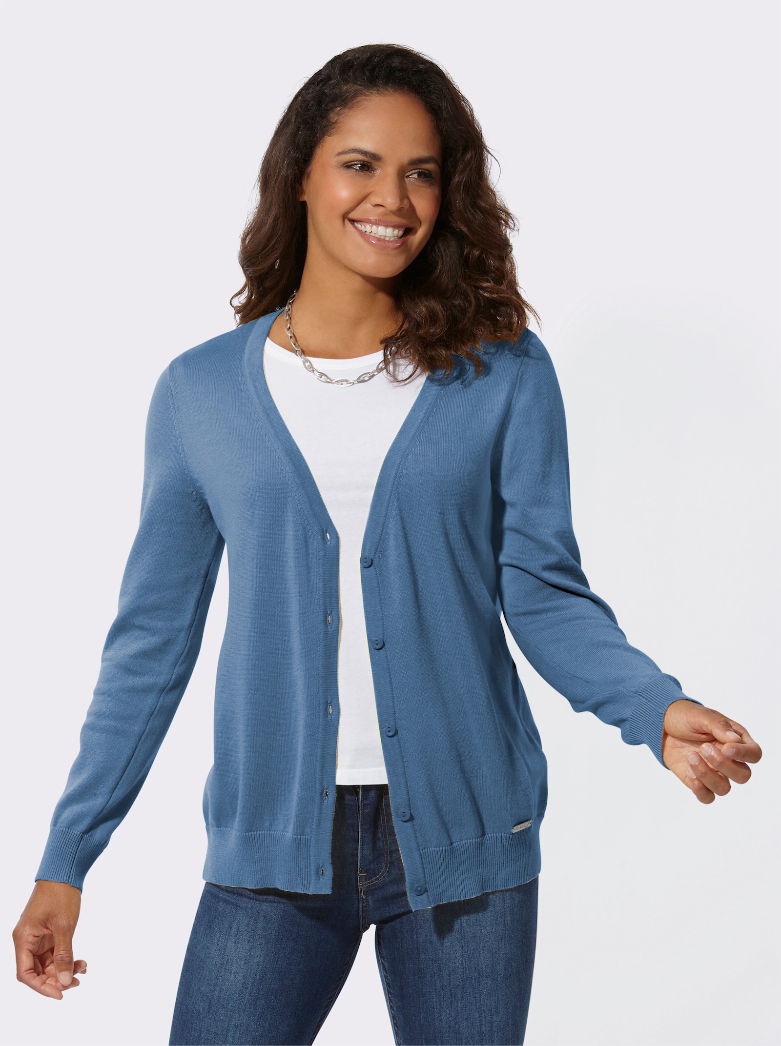 Strickjacke mit Knopfleiste - mittelblau