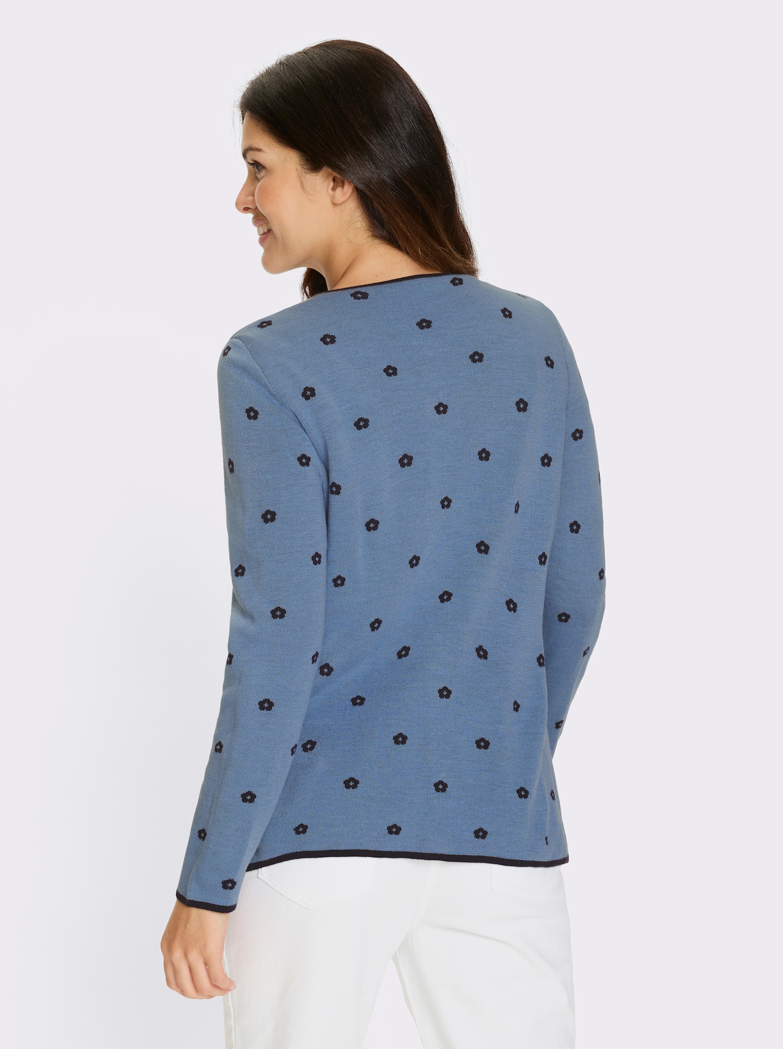 Žakárový pletený kabátek v krojovém stylu - nebesky modrá-námořnická modrá