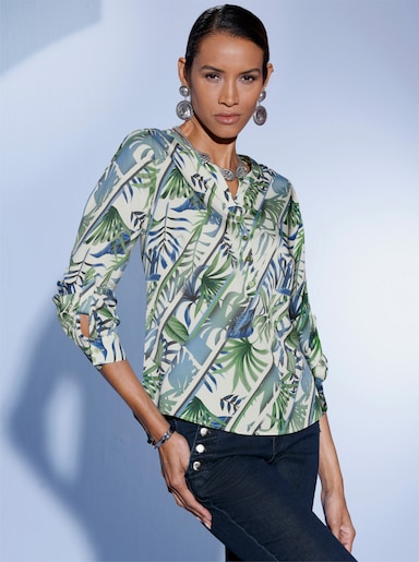 Schlupfbluse aus Lyocell (TENCEL) - champagner-apfel-bedruckt