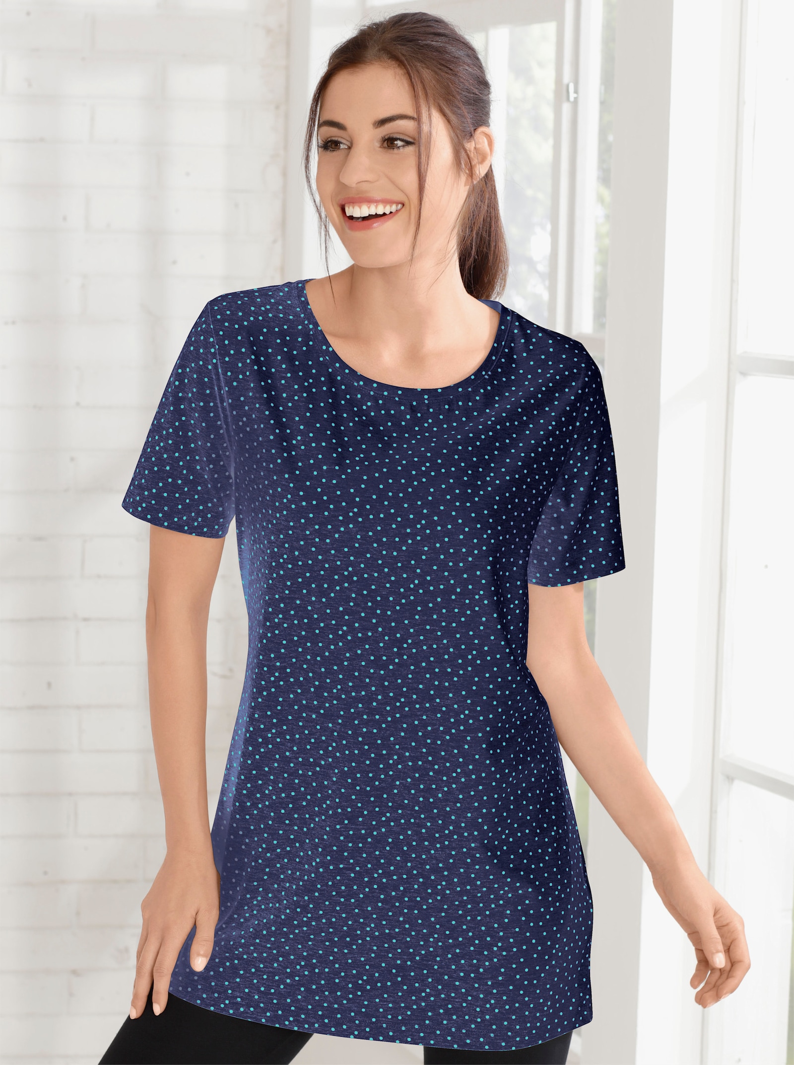 Longshirt im Pünktchen-Muster - marine-türkis-bedruckt