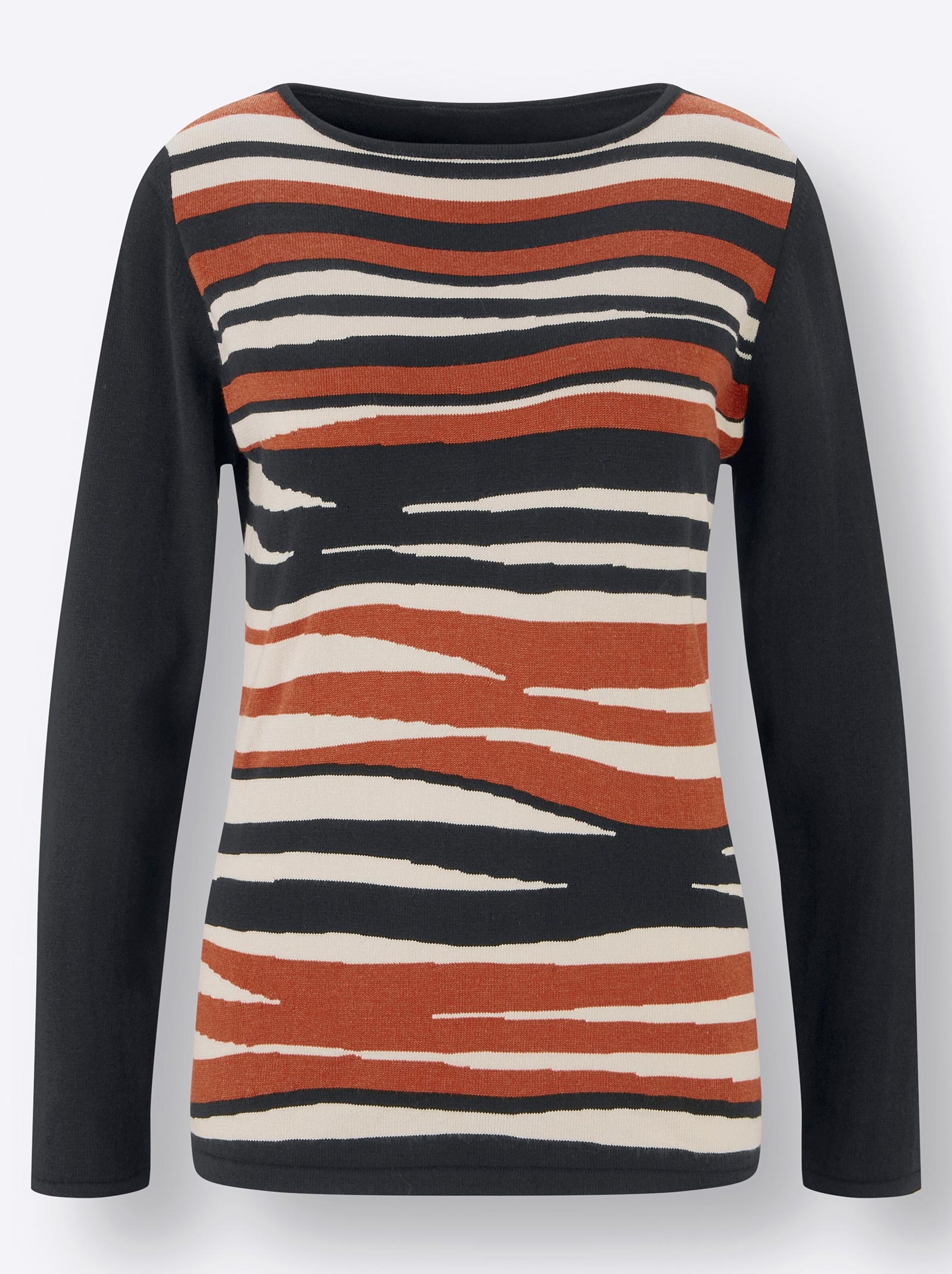 Damenmode Pullover Langarm-Pullover in schwarz-rostrot-gemustert 