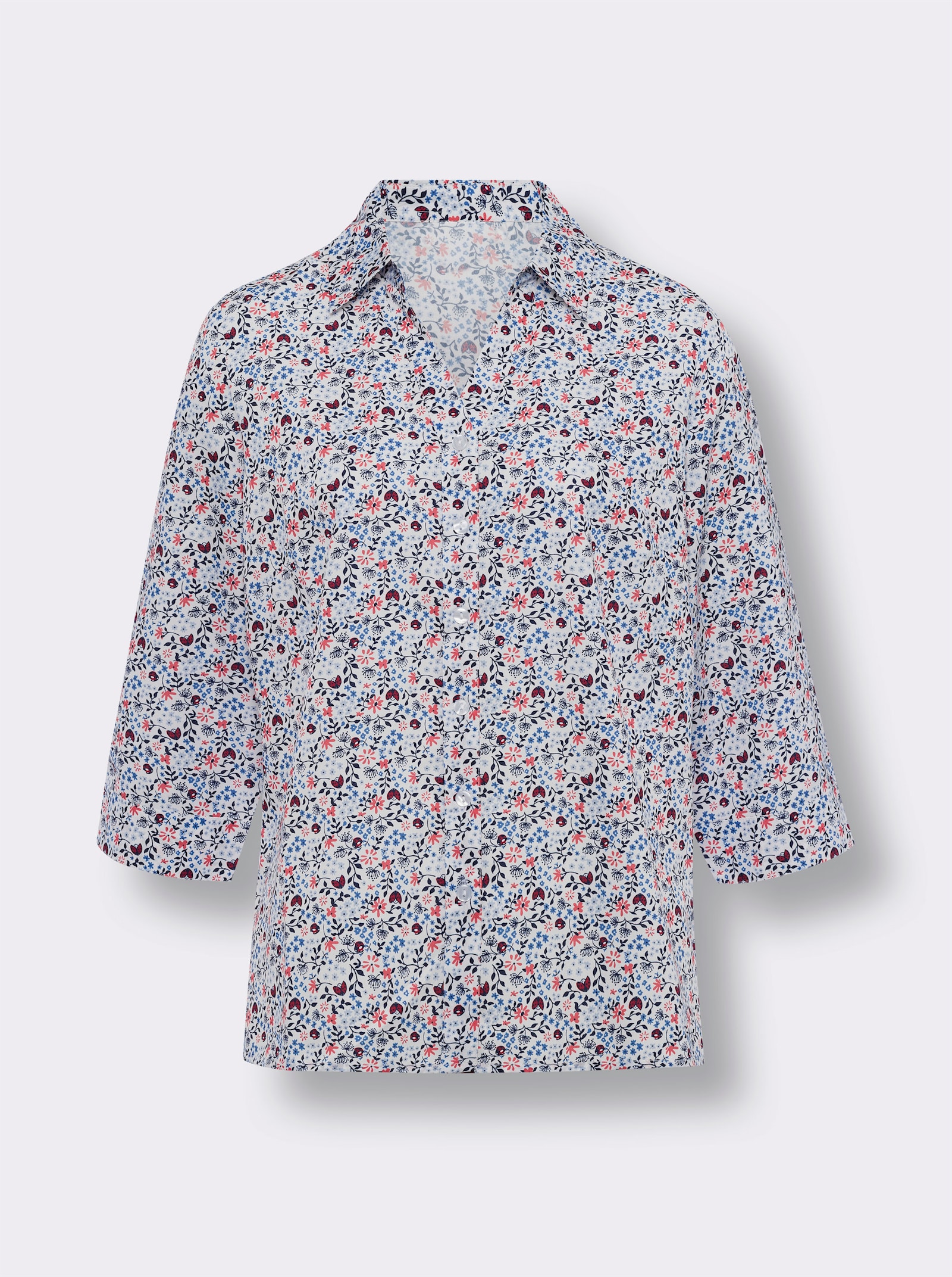 Druckbluse mit 3/4-langen Ärmeln - weiß-marine-bedruckt