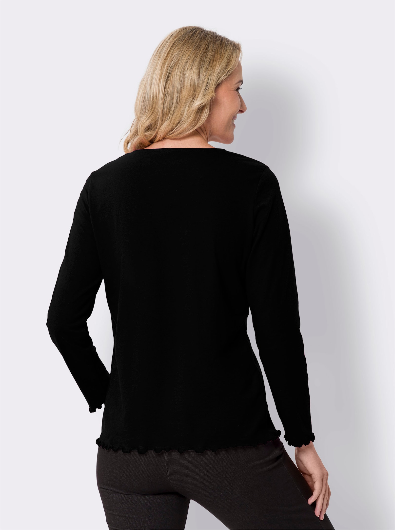 2-in-1-shirt met lange mouwen en golvende boorden - zwart/wit