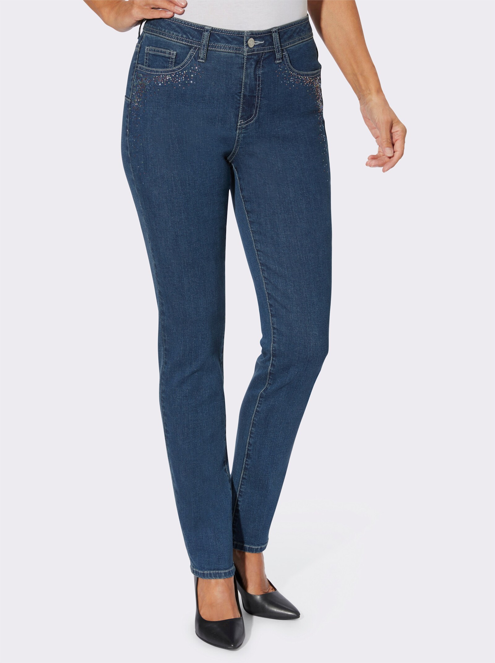 Jeans mit Glitzersteinchen vorne - blue-stone-washed