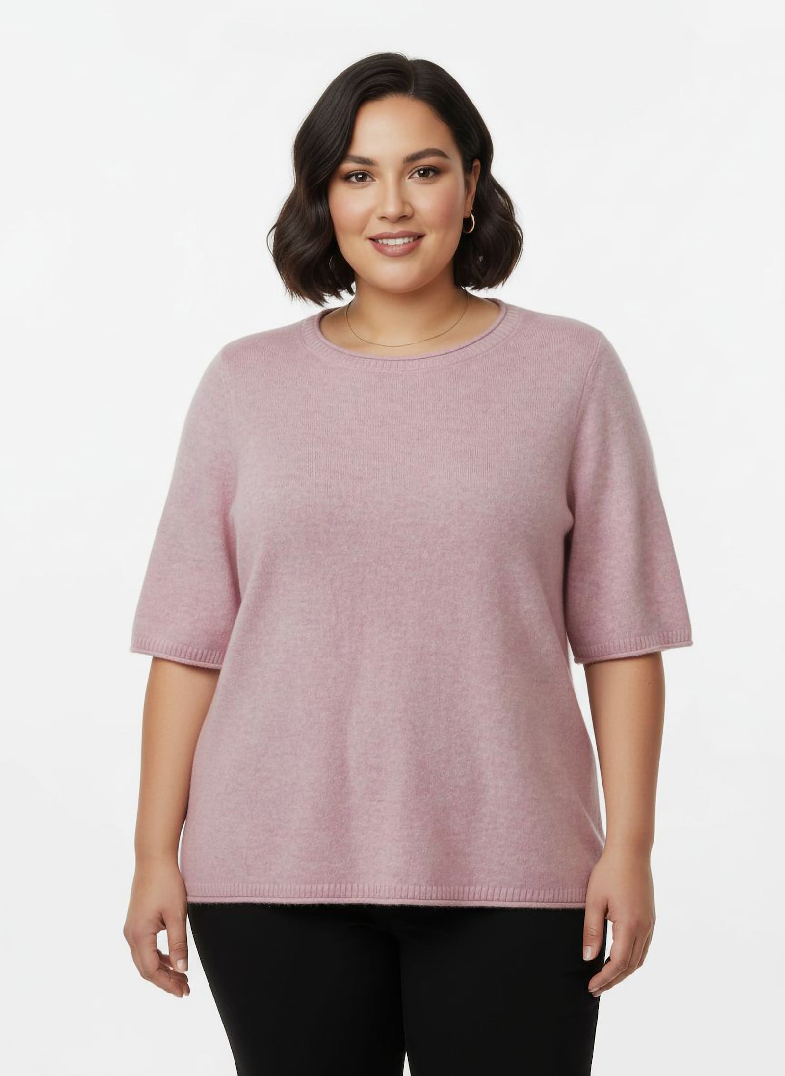 Feinstrickpullover mit Kaschmir - rosé-meliert