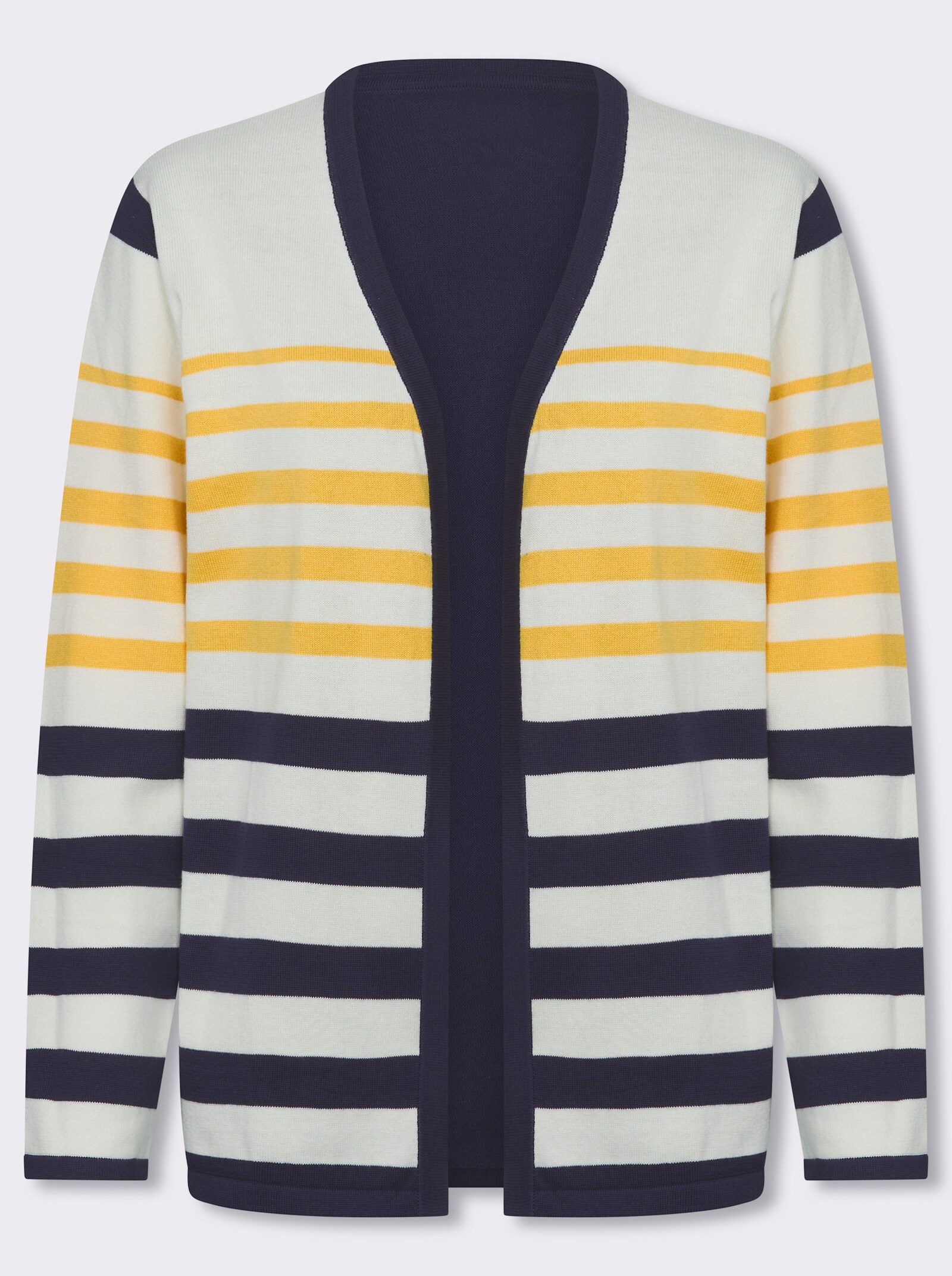 Cardigan in offener Form, reine Baumwolle - gelb-marine-geringelt